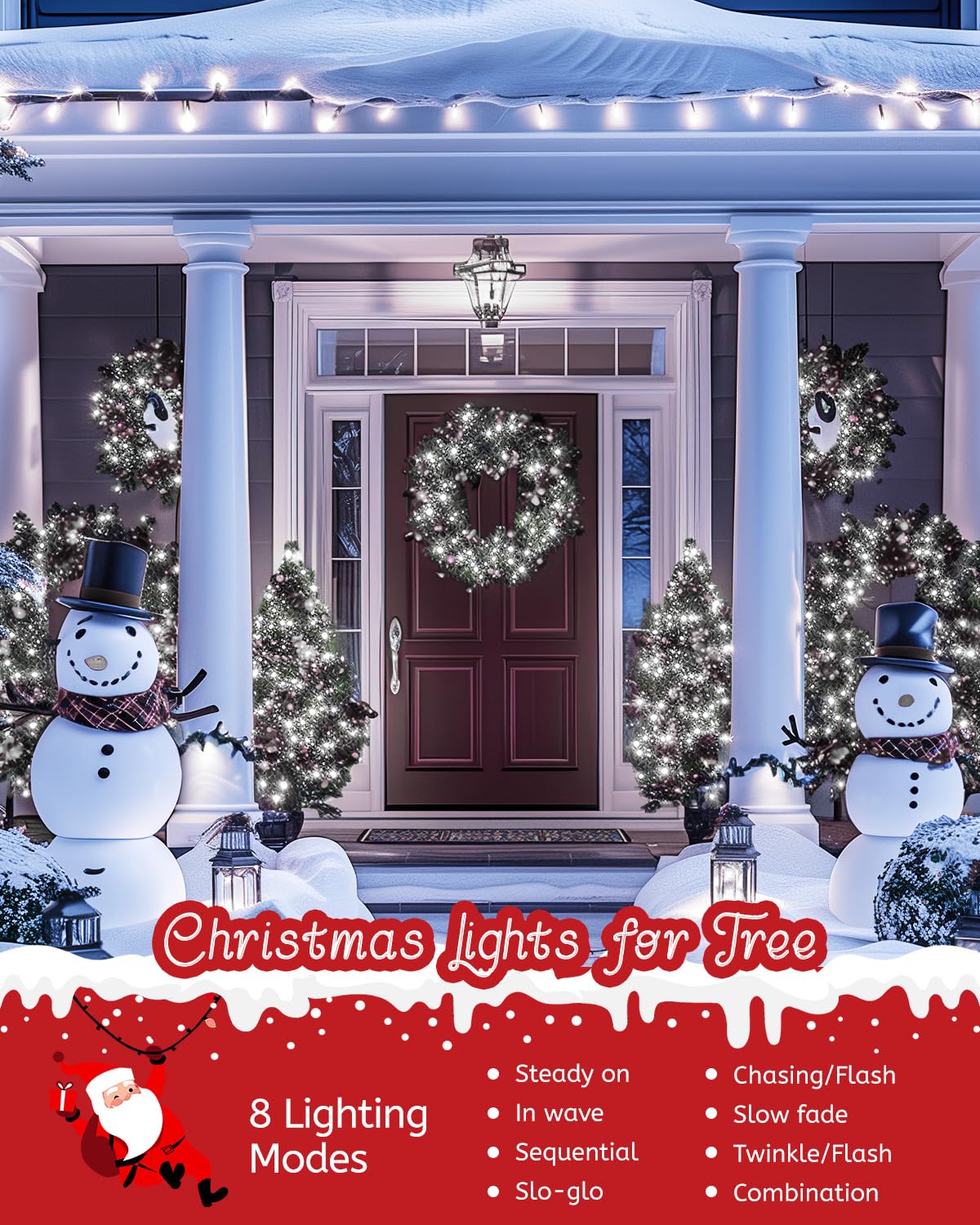 Minetom Christmas Lights, 128Ft 400 Led Outdoor Christmas Tree Lights With Remote, 8 Modes Christmas String Lights Plug-In Mini Xmas Tree Lights With Timer For Outside Party Decor, Cool White