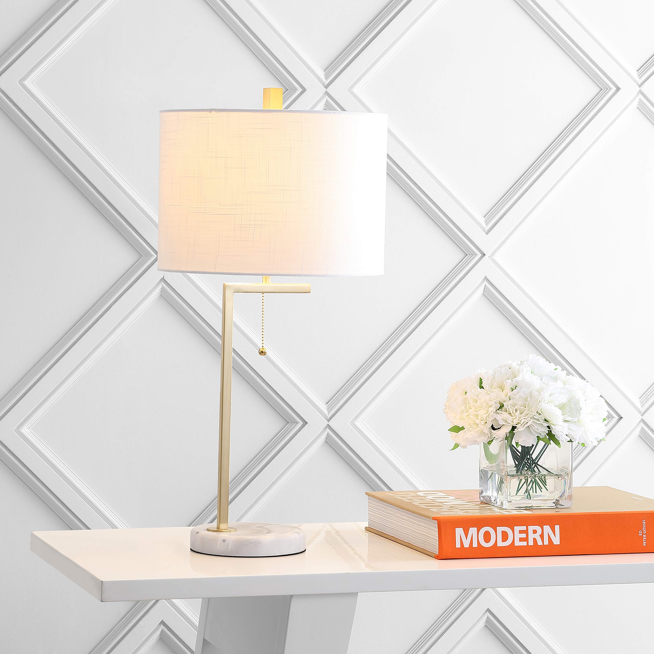 JONATHAN Y Alyssa 24.5in Metal/Marble LED Table Lamp, Brass Gold/White, Model JYL1043A, Contemporary Design for Bedroom, Living Room, Office