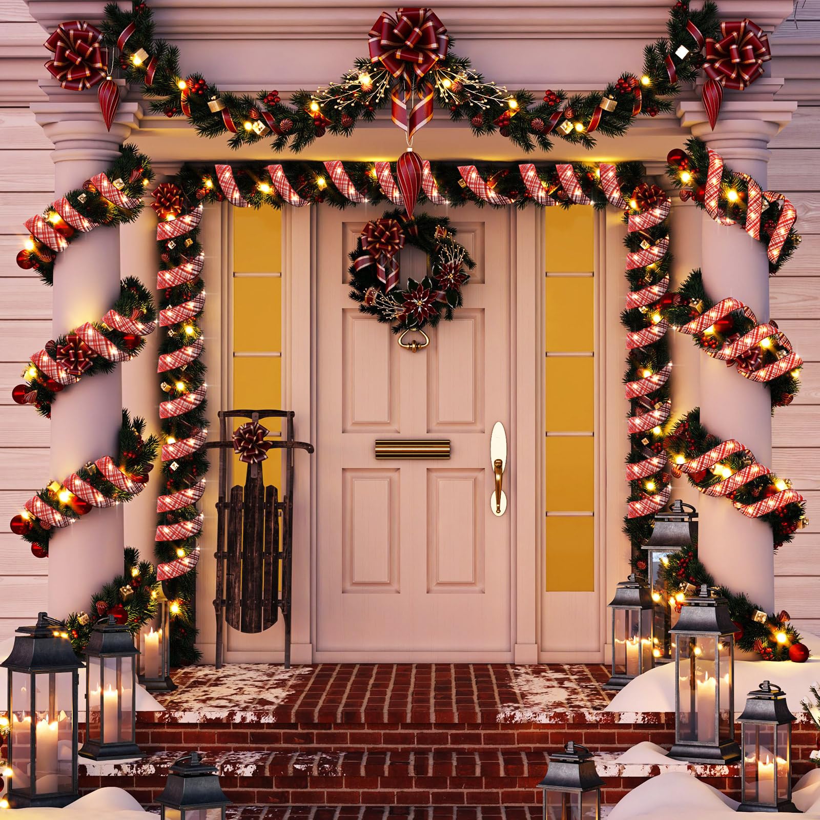 Christmas Ribbon Lights Christmas Lights 16.4 Ft Glow Christmas Tree Ribbon Battery Operated Indoor String Lights For Outdoor Xmas Holiday Party Wedding Garland Lighted Decoration (Red Stripe)