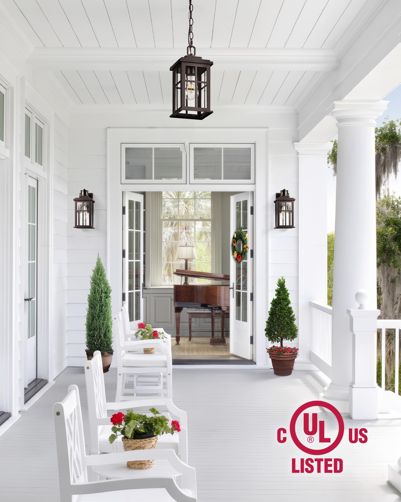 OPAXIS Bronze Hanging Porch Light, Waterproof Outdoor Pendant, Adjustable Chain, Standard Size, Model P83491BR