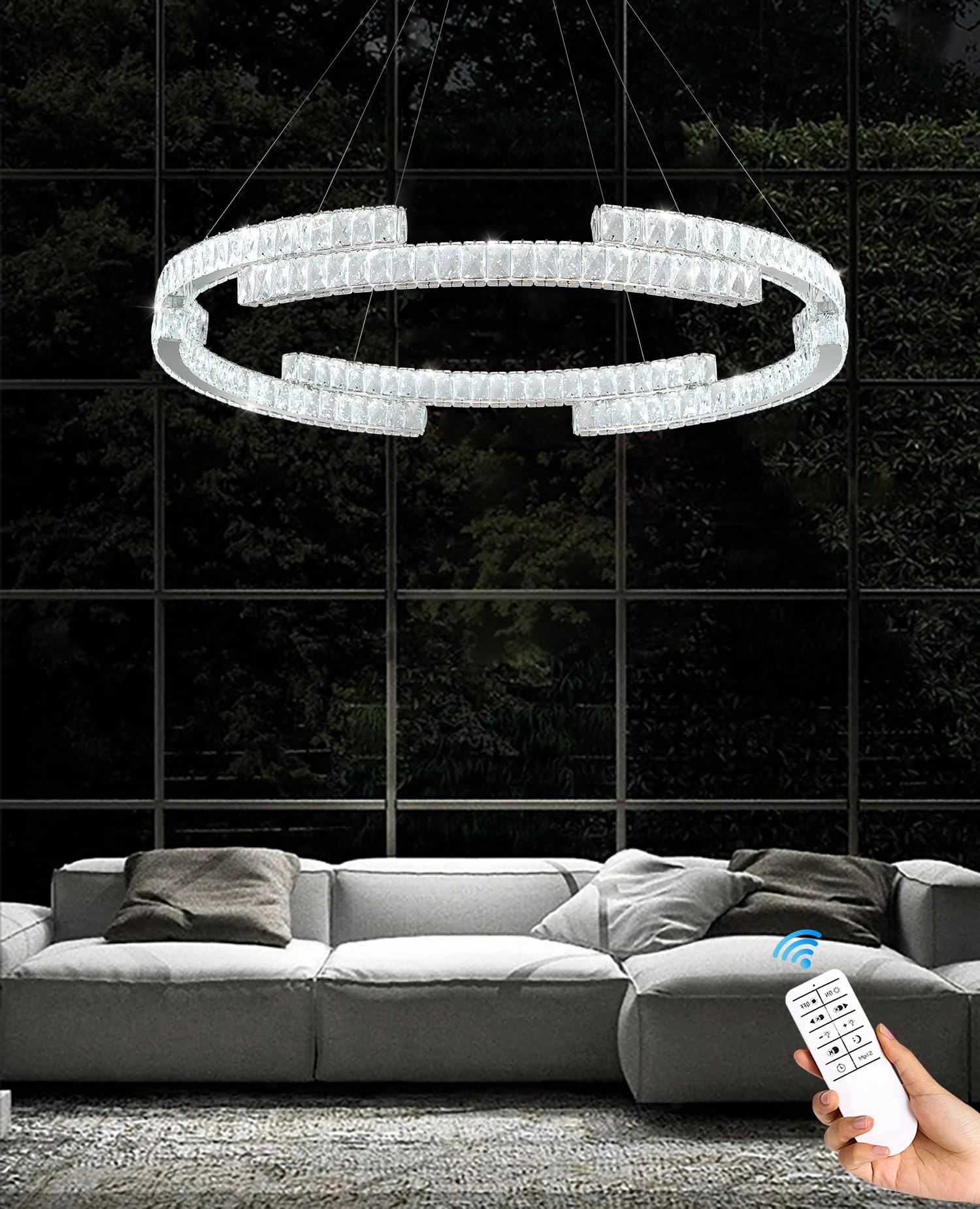 Idequy Modern Crystal Chandelier Dimmable Led Ring Pendant Light Adjustable Led Ring Chandelier 1 Ring For Dining Room Living Ro