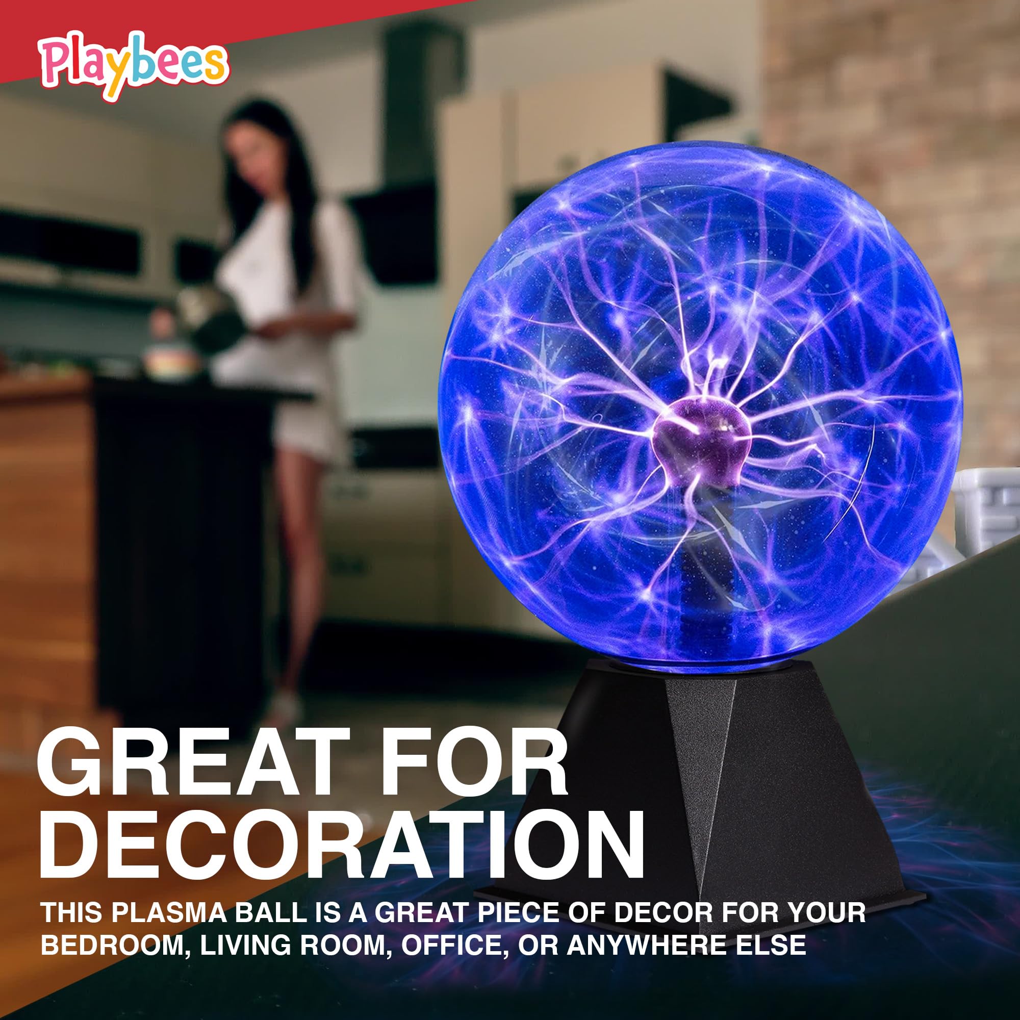 Colorful Plasma Ball - 7 Inch - Tesla Coil Bulb Static Electricity In A Vacuum Pressurized Glass Globe, Nebula, Thunder Lightnin