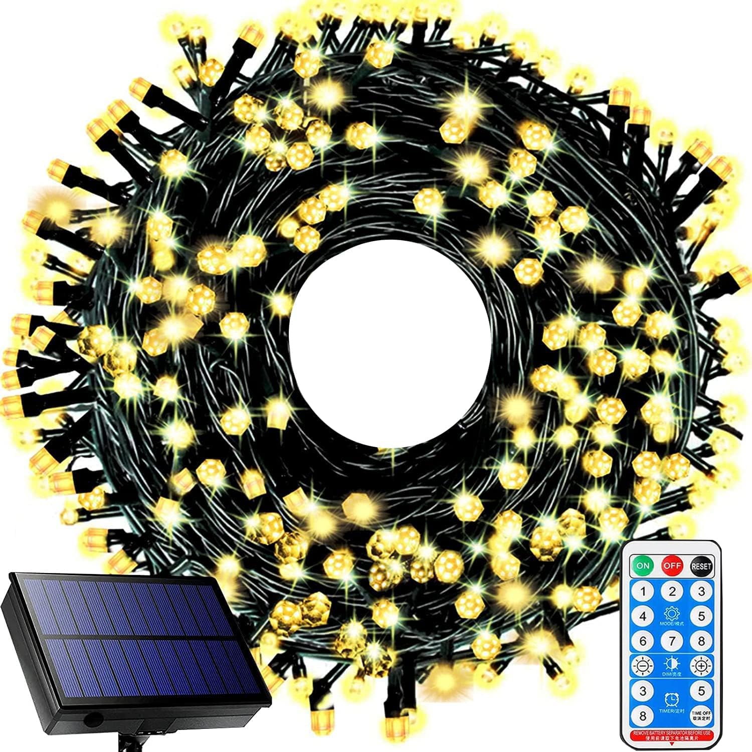 Ucutely Solar String Lights, 115 Ft, 300 LED, 8 Modes, Waterproof, Warm White, Model UZ004, for Patio, Garden, Christmas Decor