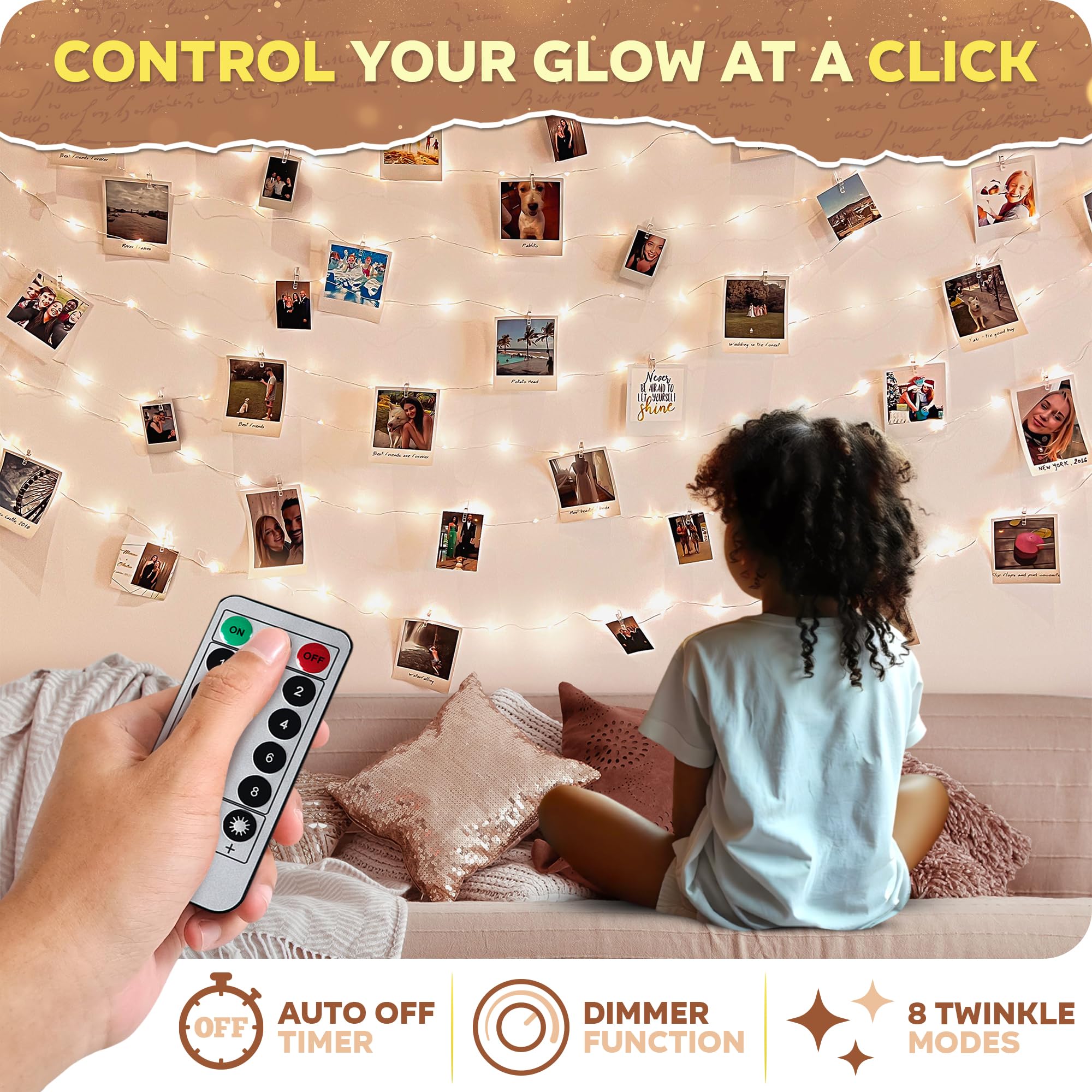 Mind-Glowing 100 Led Warm White Photo Clips String Light - Trendy Tween Room Decor, 33 Ft