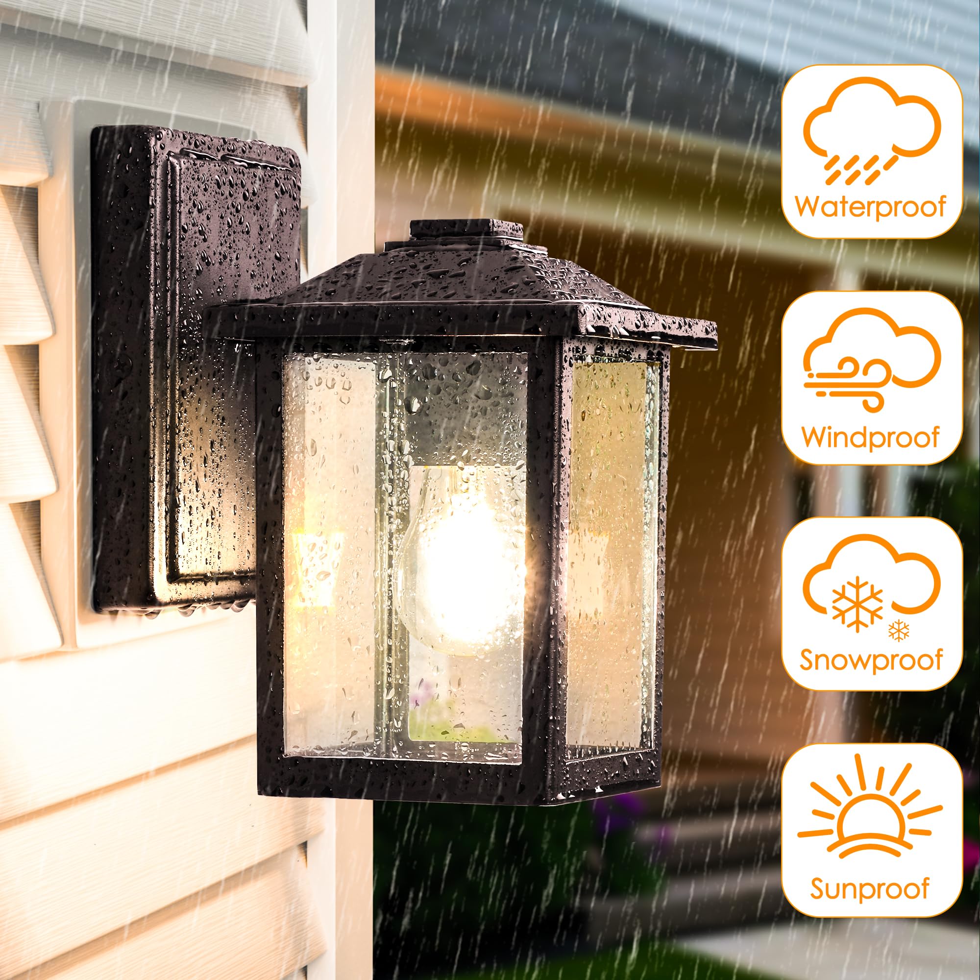 Matameye Outdoor Wall Lantern  Exterior Waterproof Wall Sconce Light Fixture  Dark Chocolate Front Door Mounted Lighting With Glass  Anti-Rust Porch Lamp