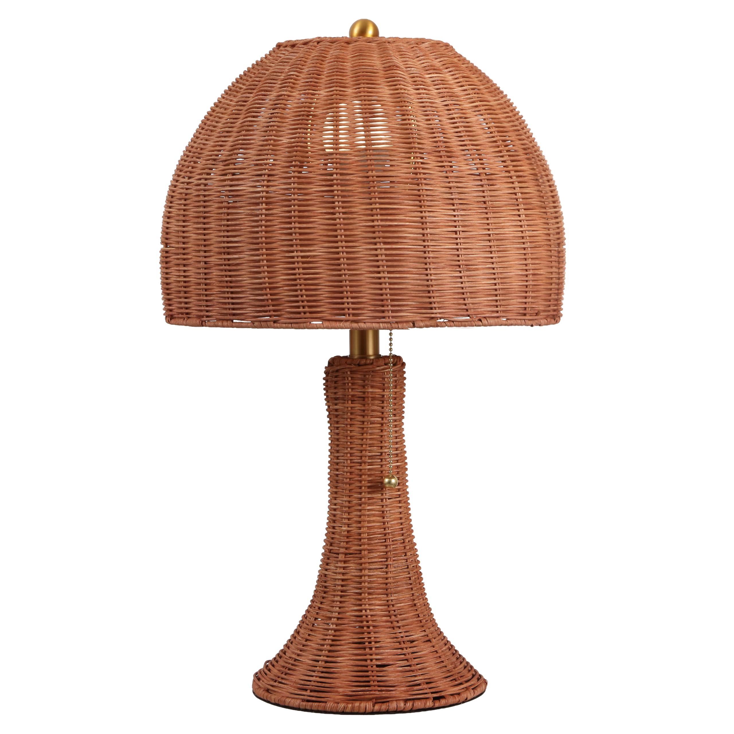 JONATHAN Y 22 Dark Brown/Brass Gold Bohemian Rustic LED Table Lamp for Bedroom, Natural Rattan Shade, Farmhouse Coastal Nightsta