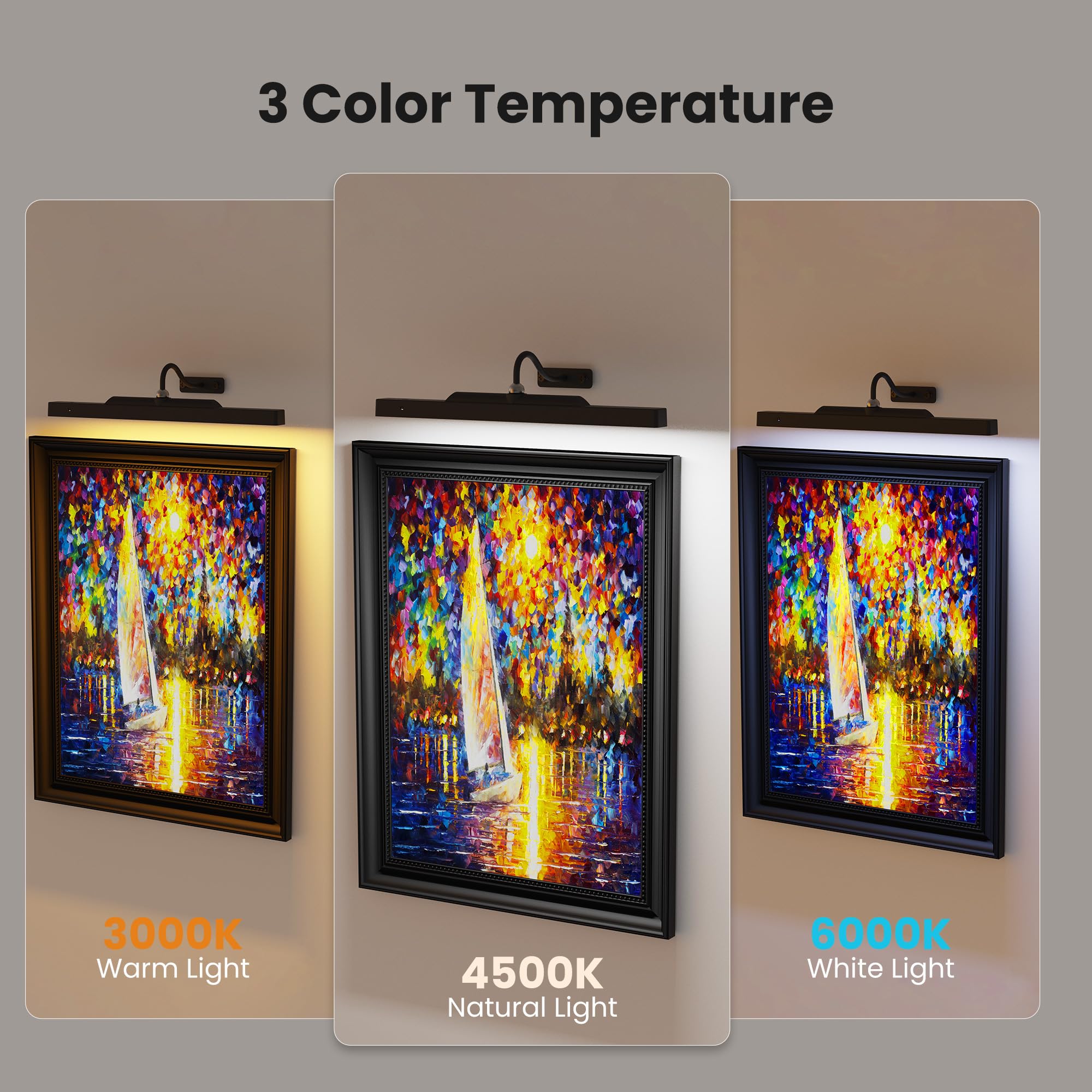 Craftersmark Dimmable Cordless Picture Light - 16in Wall Sconce, Rechargeable 5000mAh Battery, Black for Artwork & Portraits