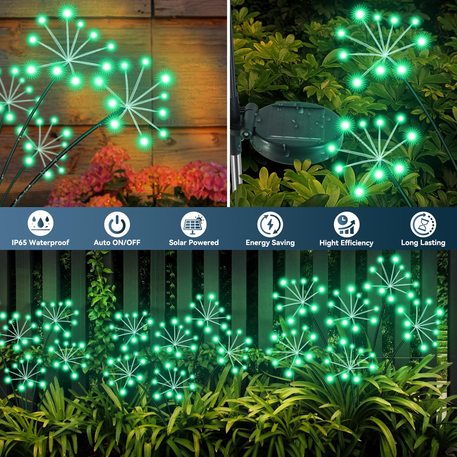 Solar Garden Lights 2 Pack Waterproof Swaying Starburst Light Solar Outdoor Lights For Yard Patio Walkway Pathway Party Wedding Decoration  Unique Gifts For Women  Green