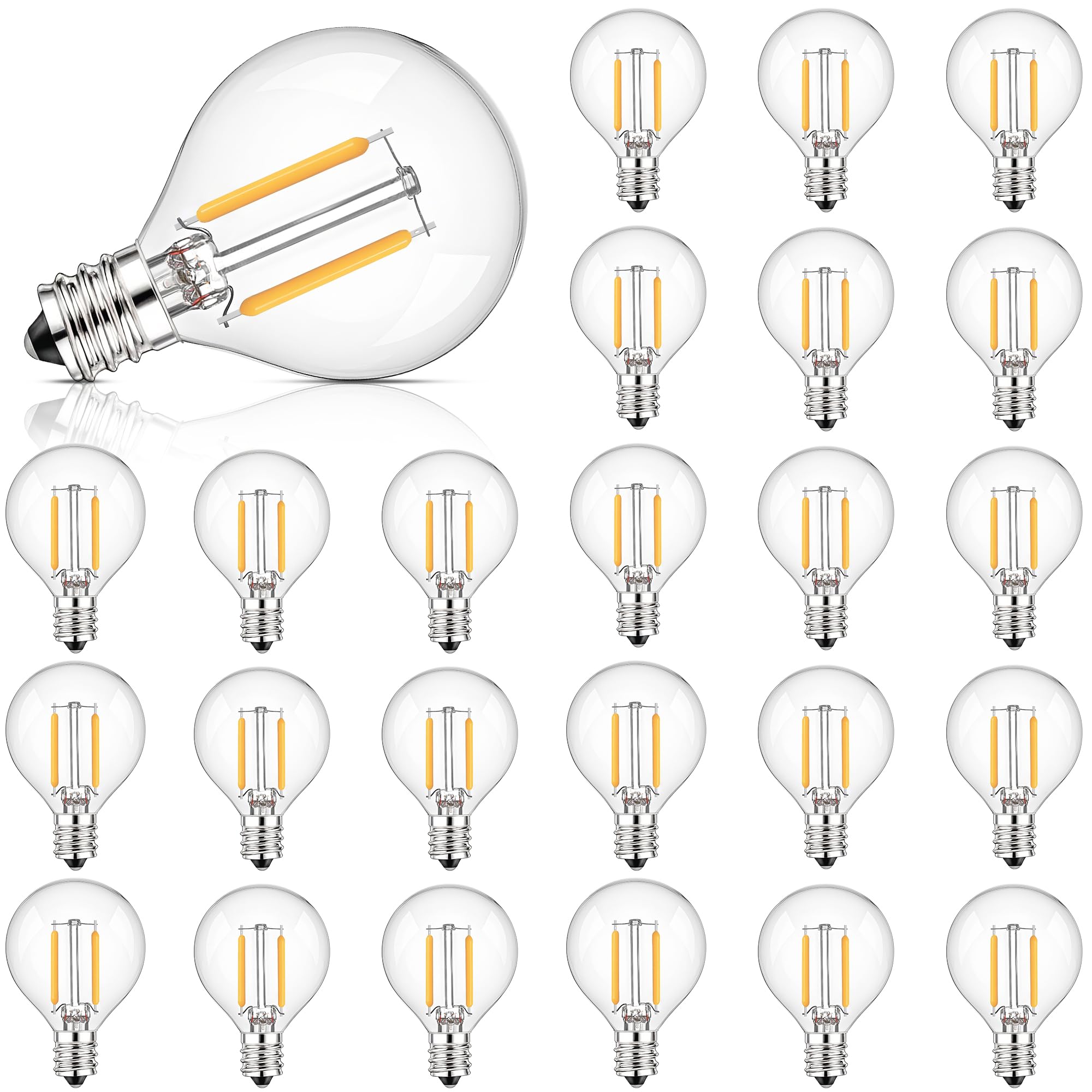25Pack G40 Clear Glass Led Replacement Bulbs, 1.5W Equivalent 15W E12 Screw Base Shatterproof Globe Light Bulb For Indoor & Outd