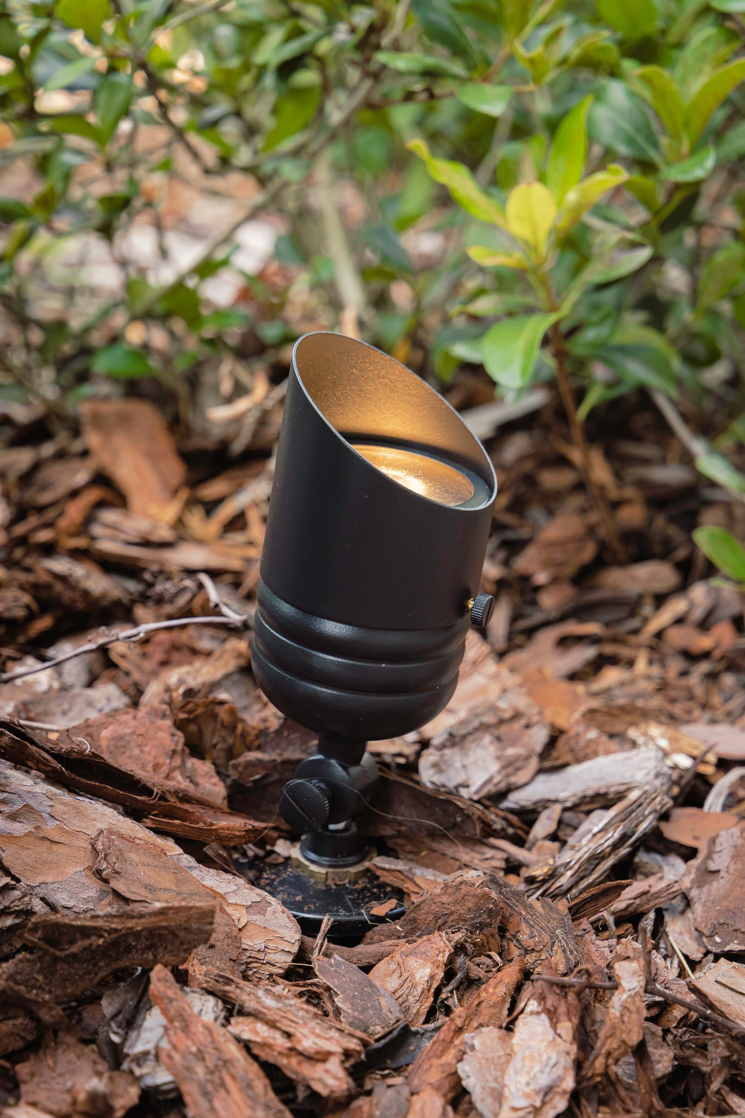 VOLT Brass Outdoor Spotlight, 12V, Black, with Ground Stake, Adjustable Angle, Weather Resistant