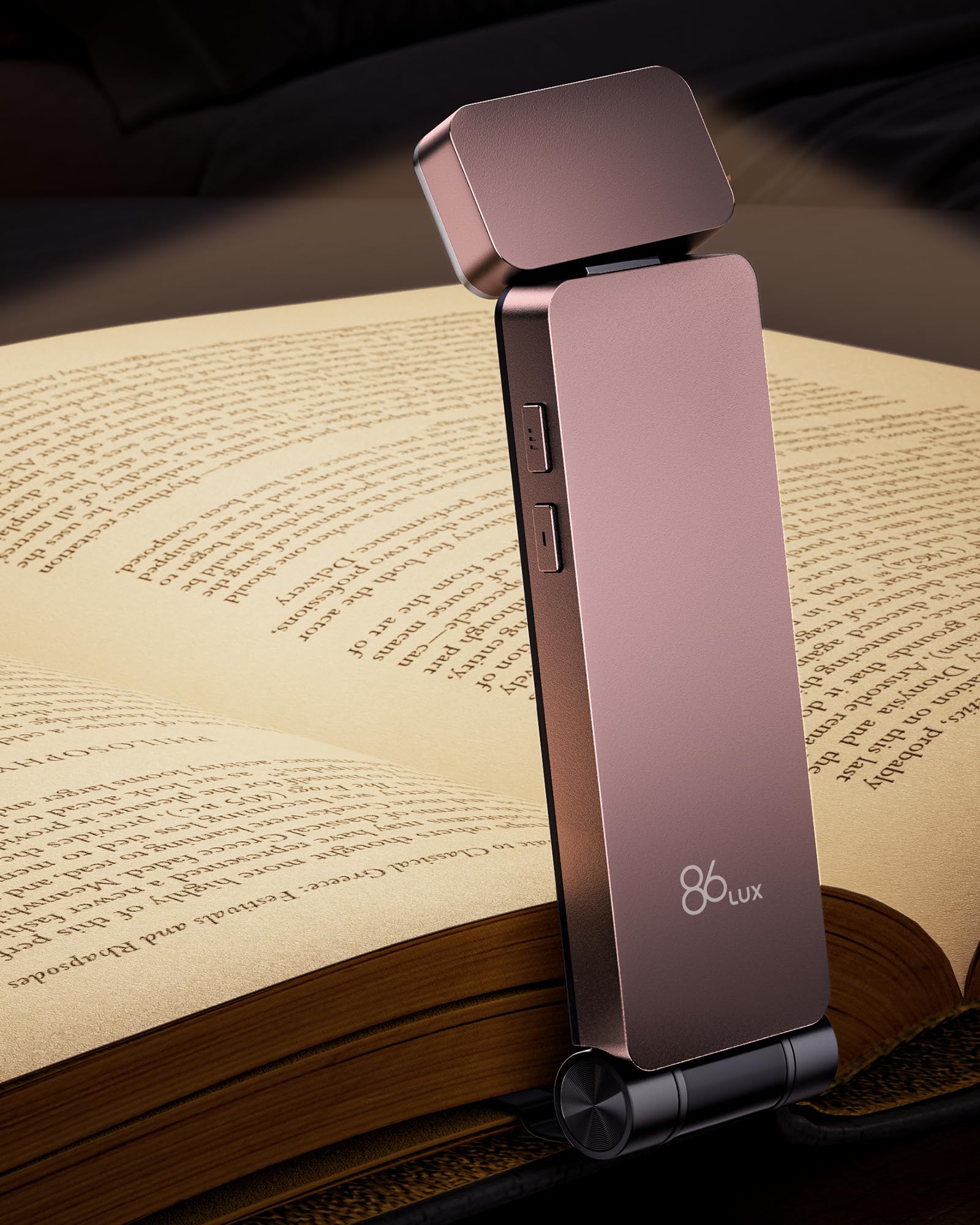 86Lux Reading Light, Rechargable Book Light For Reading In Bed, Ultralight Clip-On Led Bookmark Lamp With 3 Amber Colors & Stepless Dimming For Night Reading For Book Lovers, Kids, Pink Brown