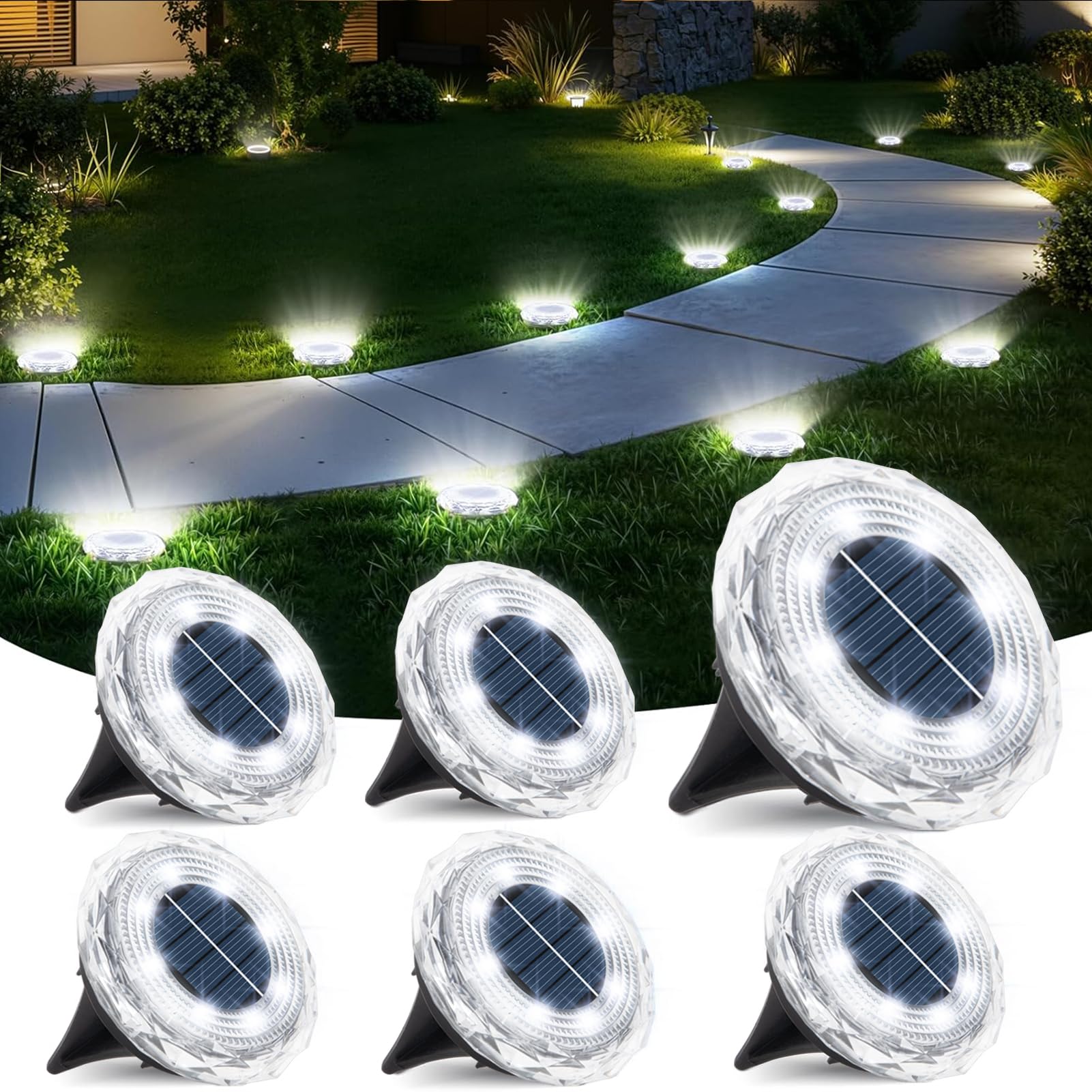 echosari Solar Ground Lights 6 Pack, Upgraded Solar Garden Lights Auto ON/Off Landscape Lighting Outdoor In-Ground Lights Waterp