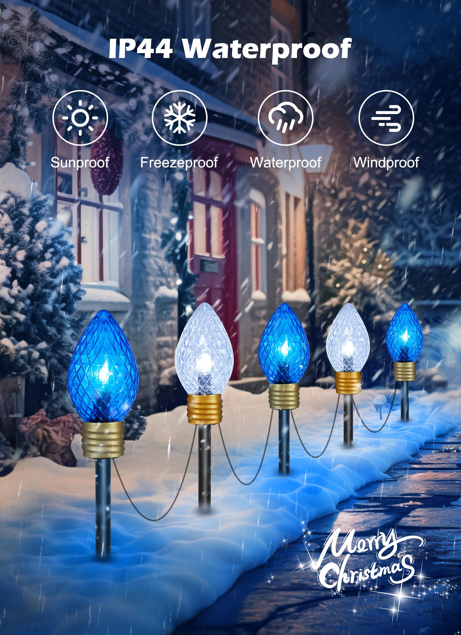 Moonflor Strawberry Jumbo C9 Christmas Pathway Lights Outdoor - 2Pack Total 17Ft 10 Led C9 Walkway Light, Christmas Decoration Outside,Christmas Lights Outdoor For Lawn Yard Holiday, Blue & Pure White