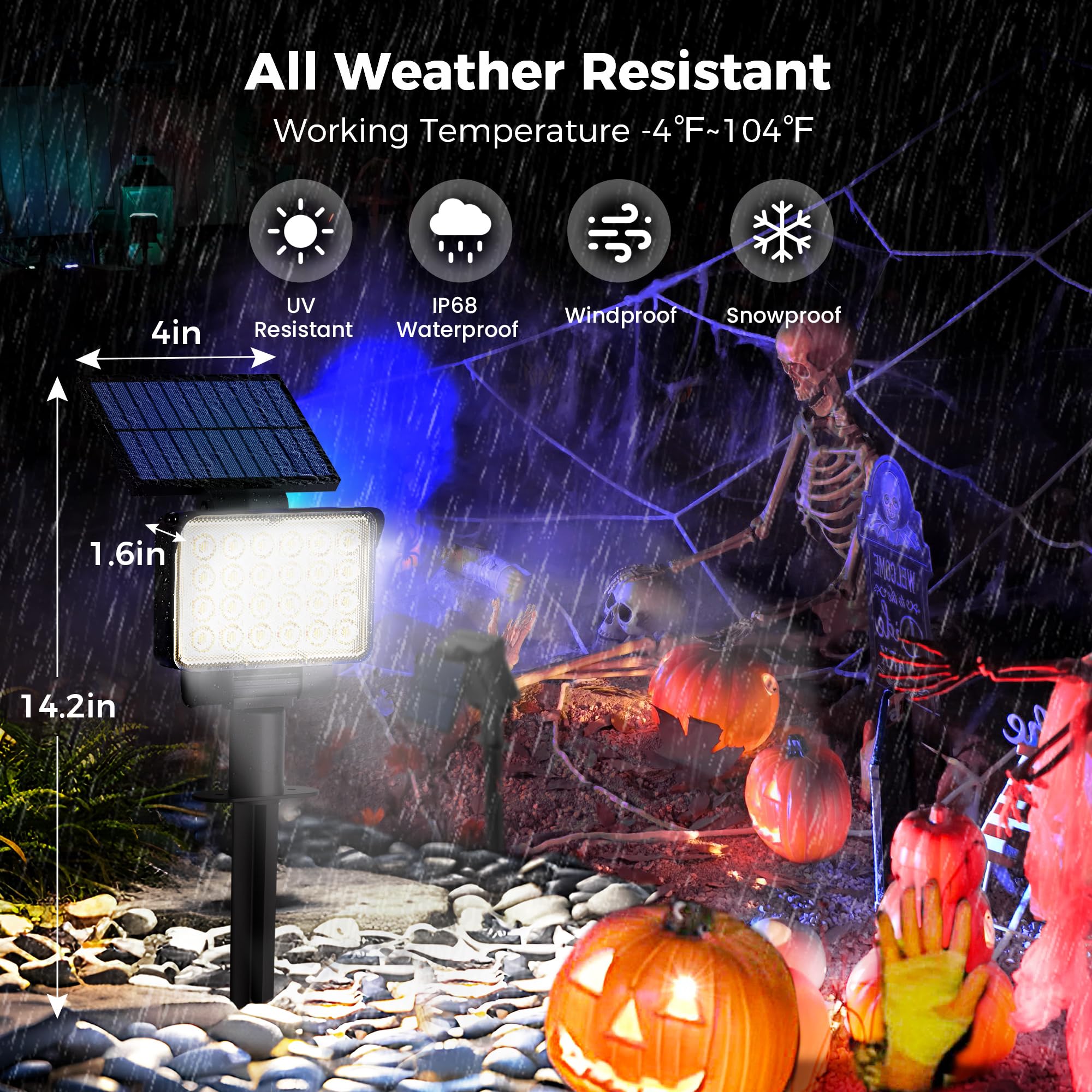Auderwin Solar Spot Lights Outdoor Waterproof For Flag  Tree  House  Garden  Yard  Landscape Spotlights For Accent Uplighting Halloween Christmas Decorations-1 Pack