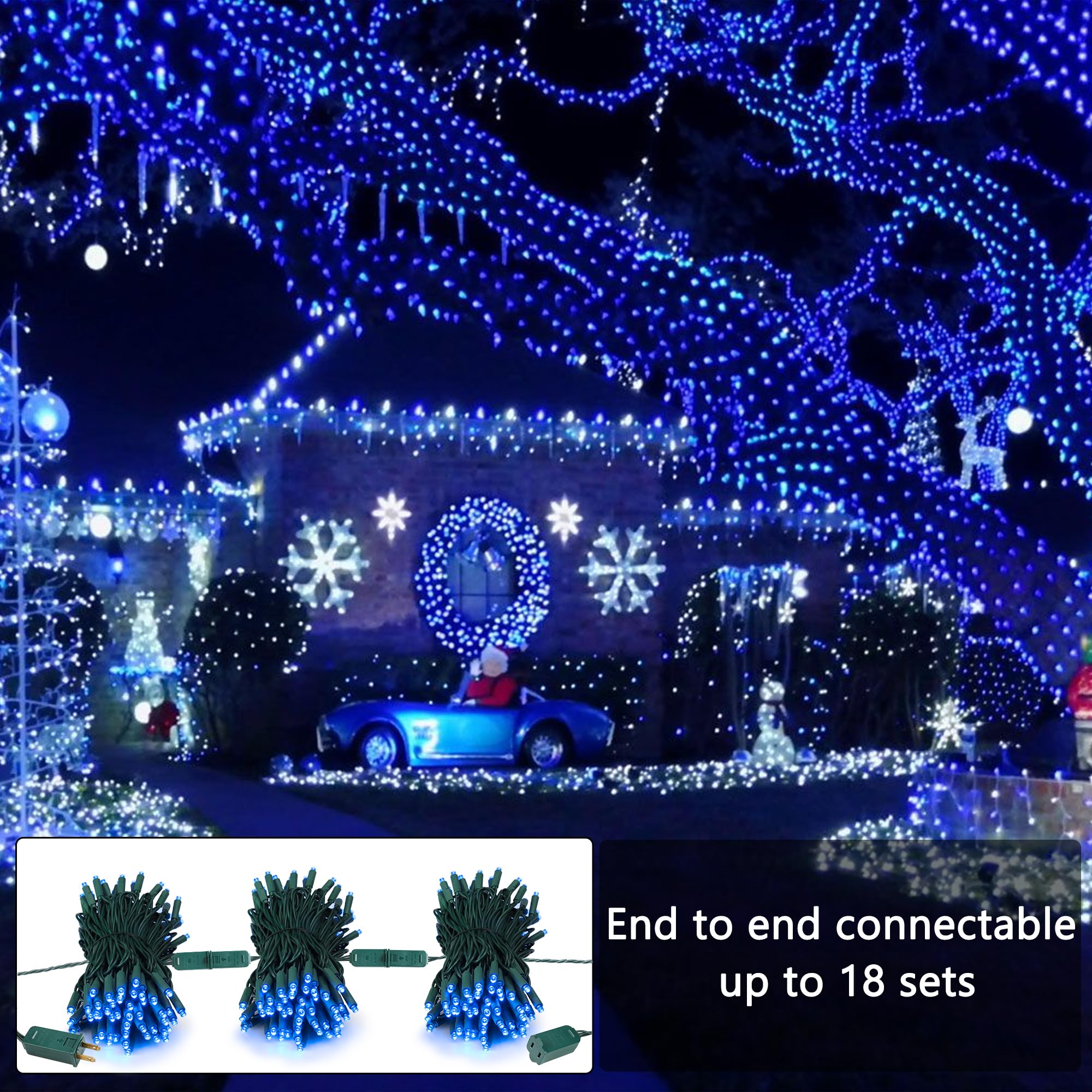 Brizled Blue Christmas Lights, 33Ft 100 Led 5Mm Wide Angle Gentle Twinkle Christmas String Lights, 120V Ul Certified Connectable Xmas Tree Lights Outdoor Blue Light For Christmas Tree Party Home Decor