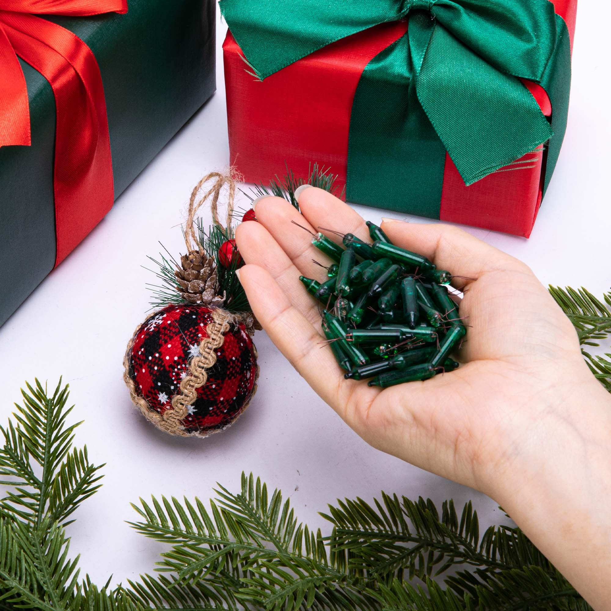 EBaokuup Mini Christmas Light Bulbs - 100 Pcs, 2.5V Replacement, Green, Decorative for Xmas Trees