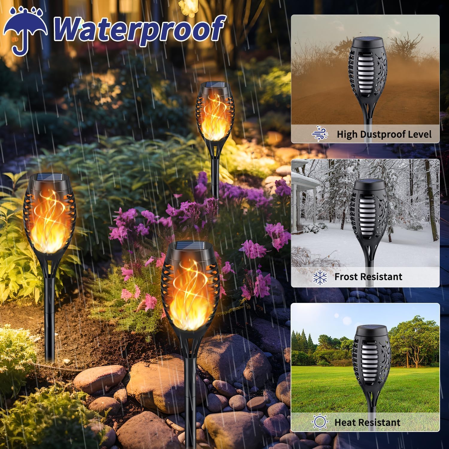 KYEKIO Solar Outdoor Lights, 16Pack Waterproof Flame Torch Lights, Orange Plastic Garden Decor for Christmas and Yard Pathway
