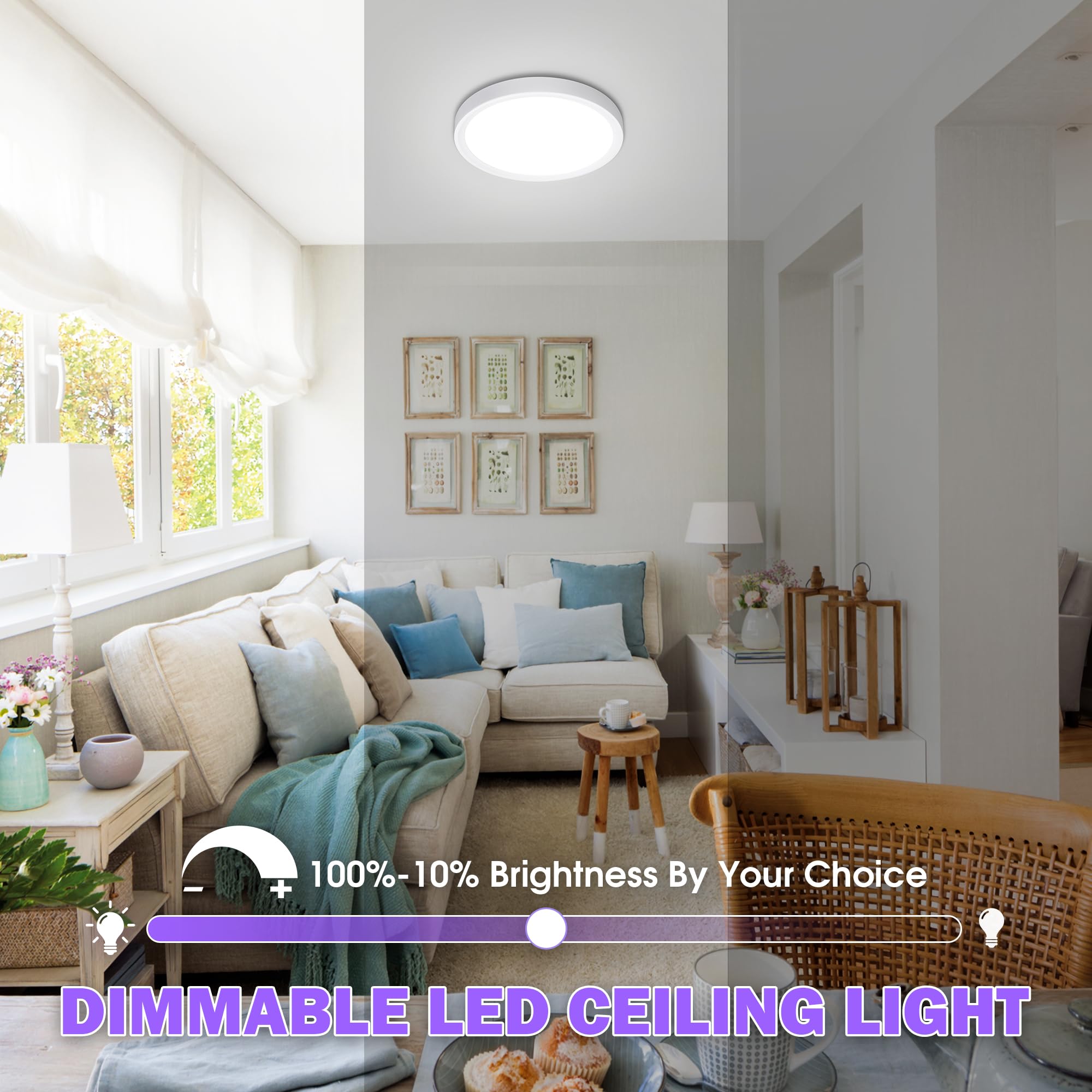 Sunrider 2-Pack 9 Inch Led Flush Mount Ceiling Lights, 2300Lm, 5000K Daylight White, 20W Dimmable Modern Slim Round Flat Light F