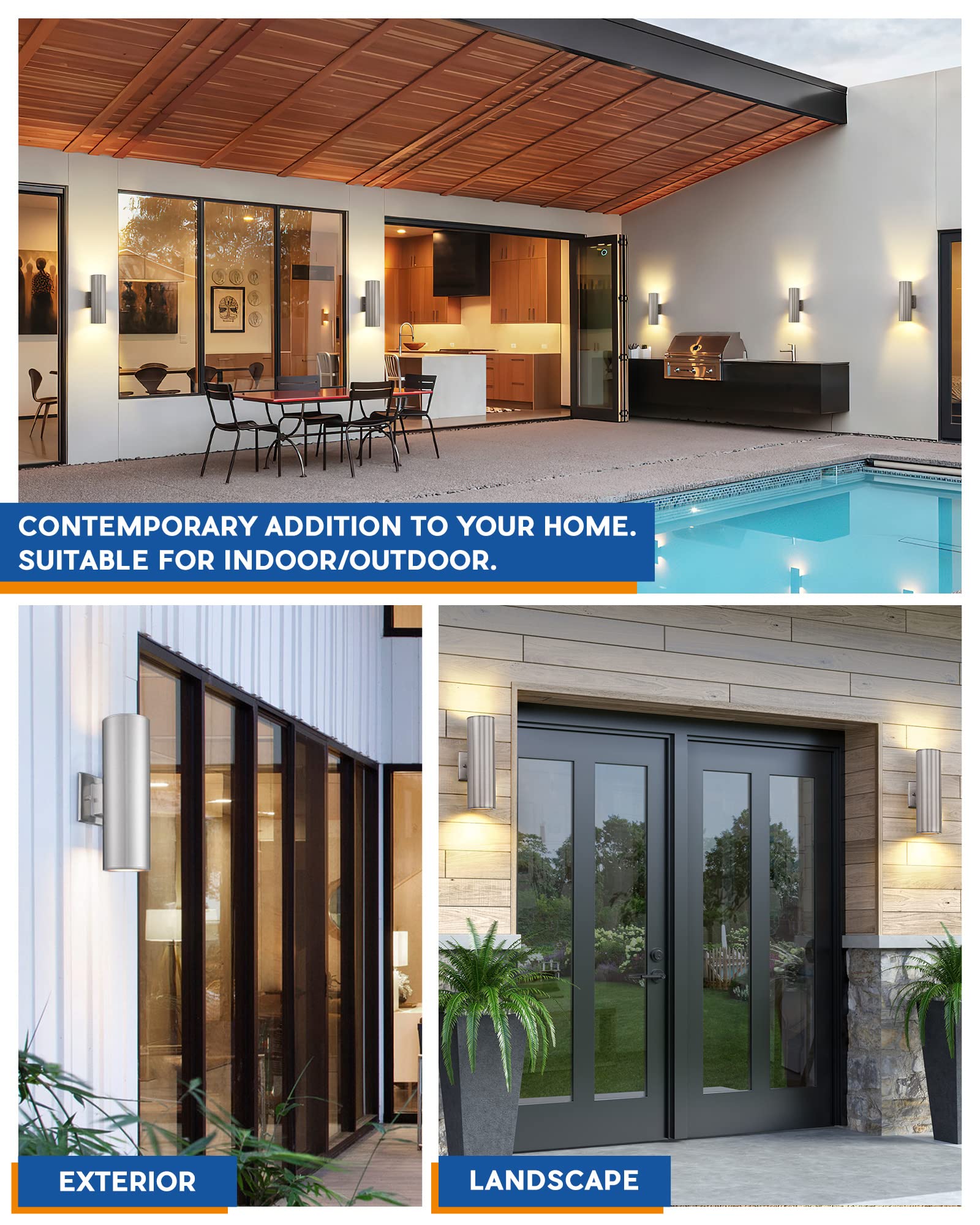 Tengxin 2 Pack Outdoor Wall Light, Modern Brushed Nickel Stainless Steel Sconce