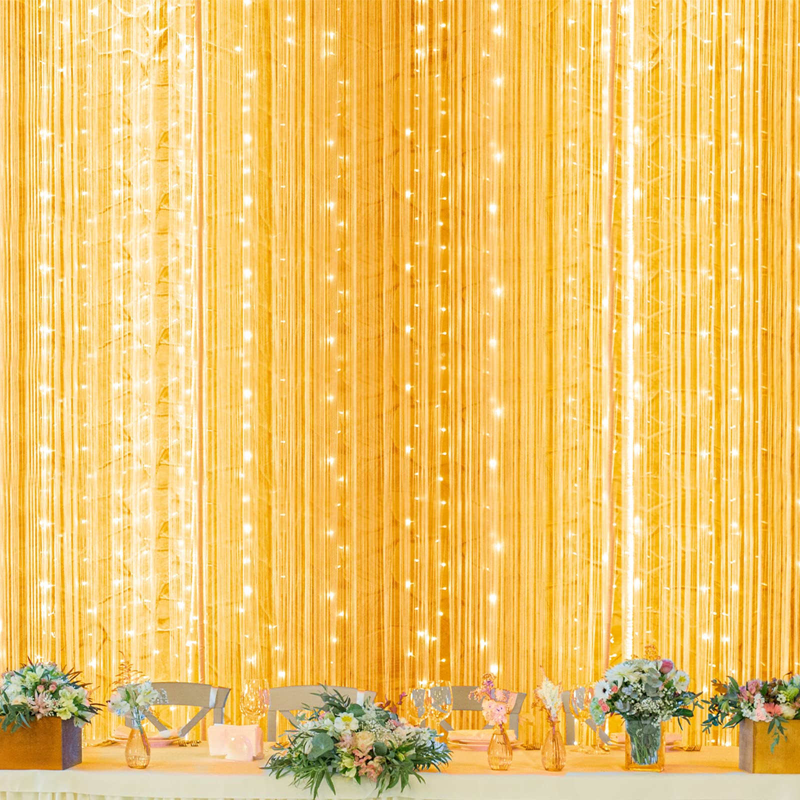 Twinkle Star 600 LED Window Curtain String Light, Warm White, Plastic, Model CL-600CC, Indoor/Outdoor for Wedding, Party, Home, Garden