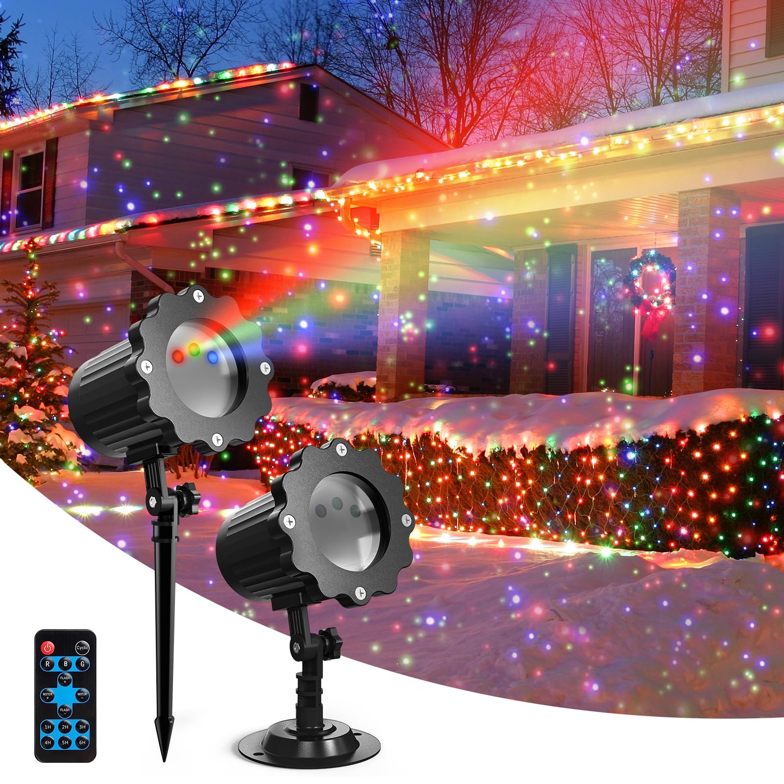JACKYLED Christmas Light Projector, 3 Color Firefly Laser Lights with Remote Control, Outdoor Projector Lights for Christmas Hou