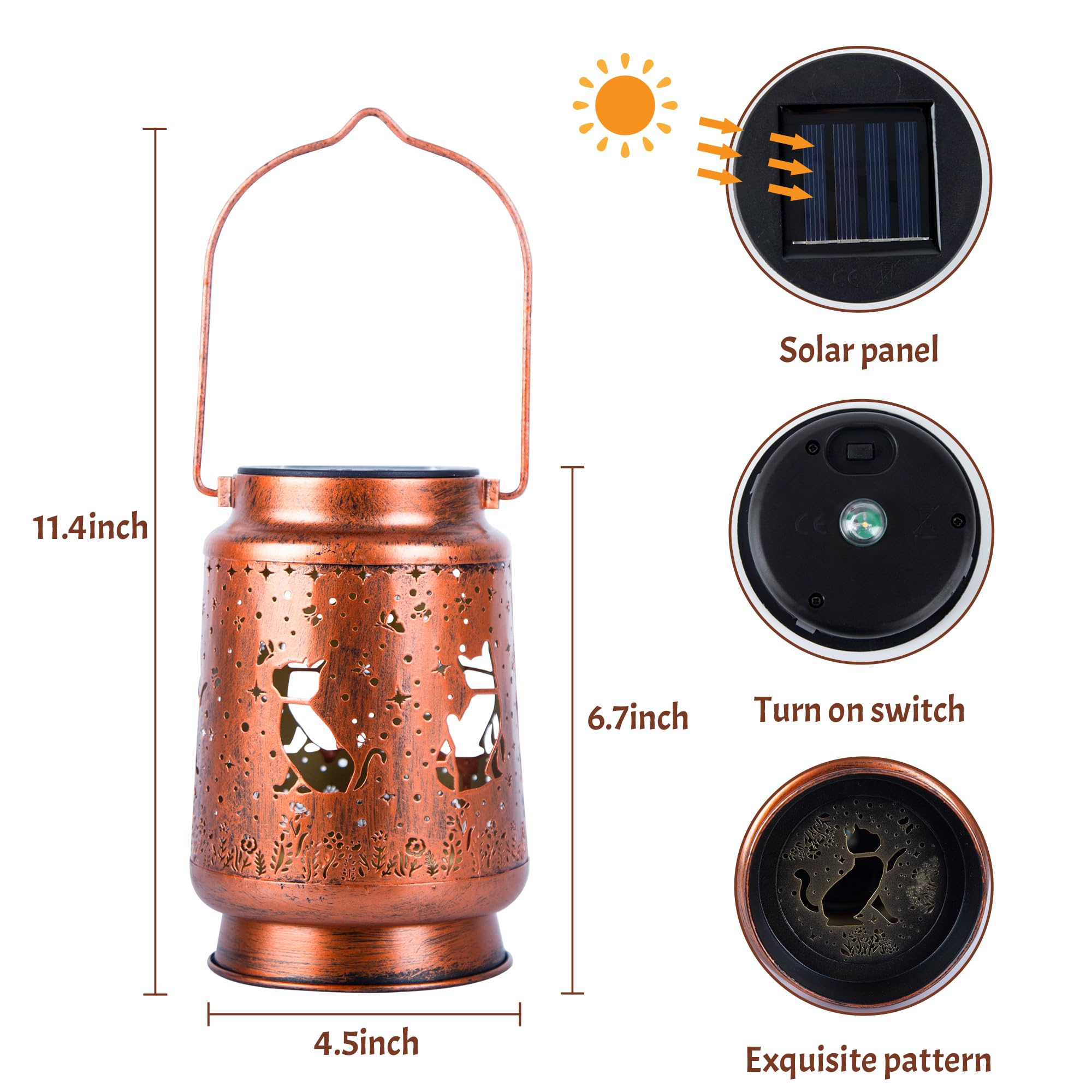 Cat Solar Lanterns Outdoor Waterproof, Cat Gifts For Women Mom Grandma, Hanging Solar Lights For Yard, Patio, Lawn, Pathway, Tab