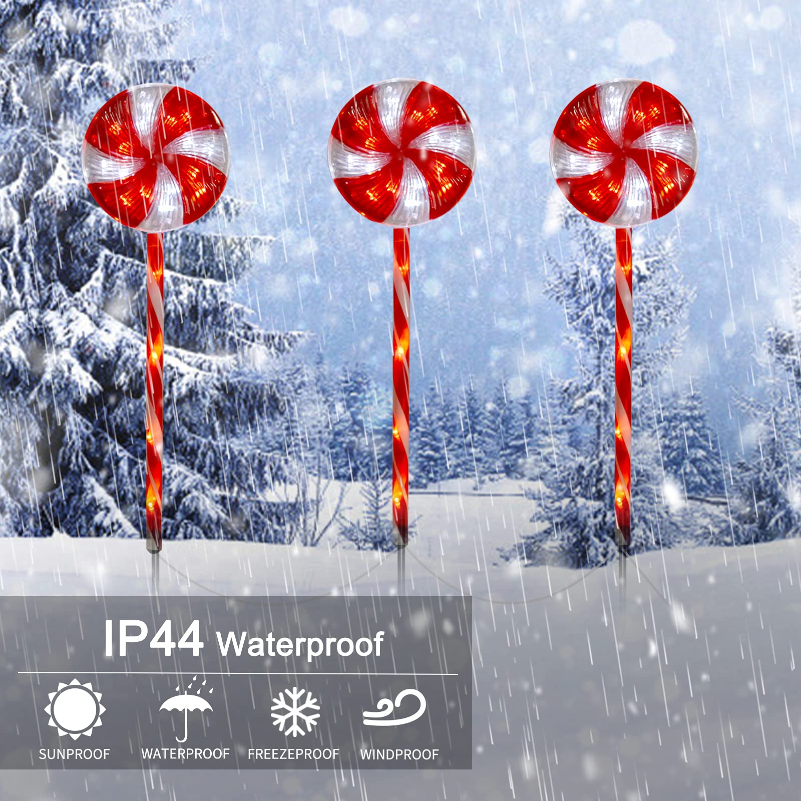 Lollipop Christmas Pathway Lights Outdoor - 3 Pack 29 Inches 60 Led Lighted Candy Cane Decorations With 8 Lighting Modes Waterpr
