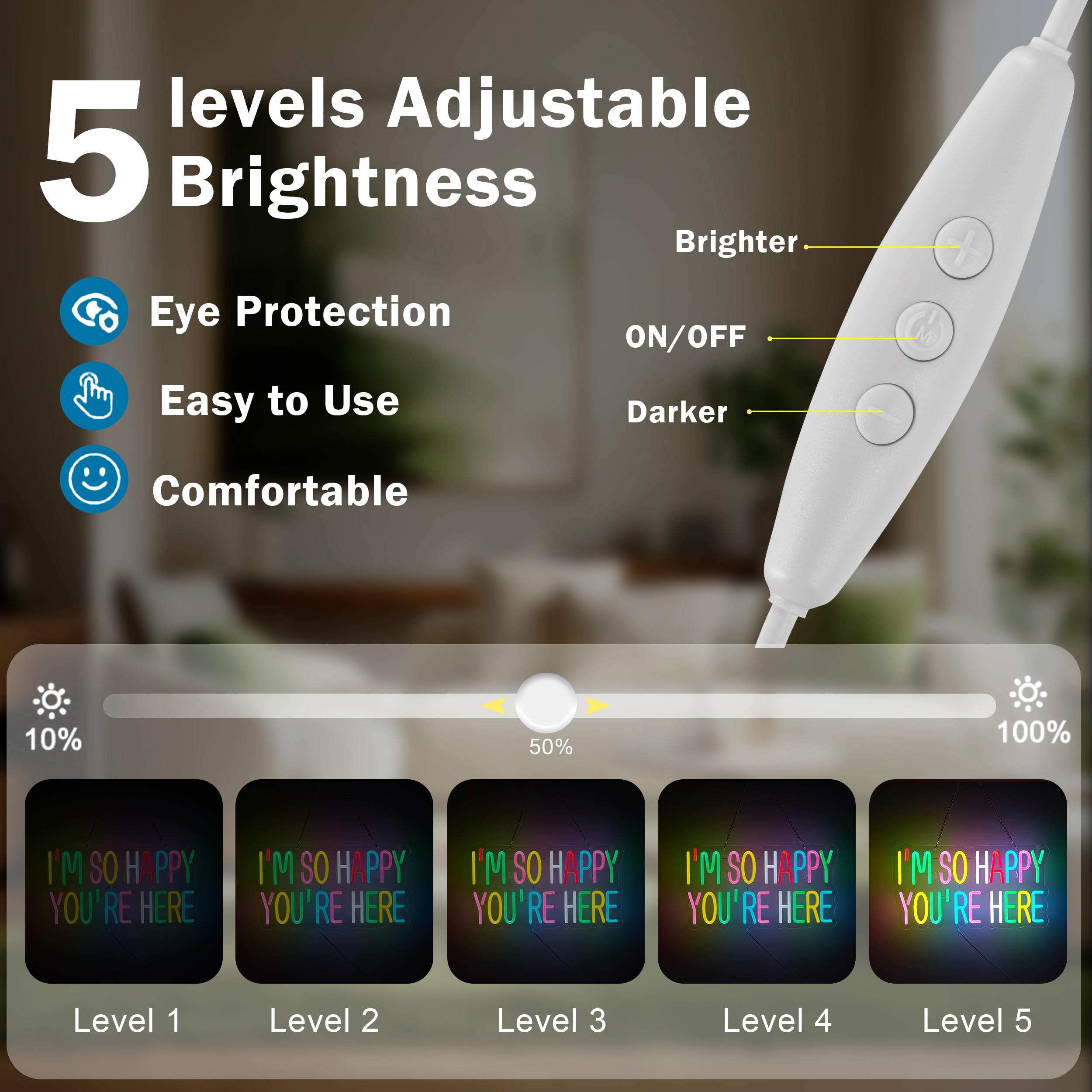 Neonhonba Neon Sign for Wall D?or, Dimmable LED Light, USB Powered, 17inx9.5in, Acrylic, Mcolour