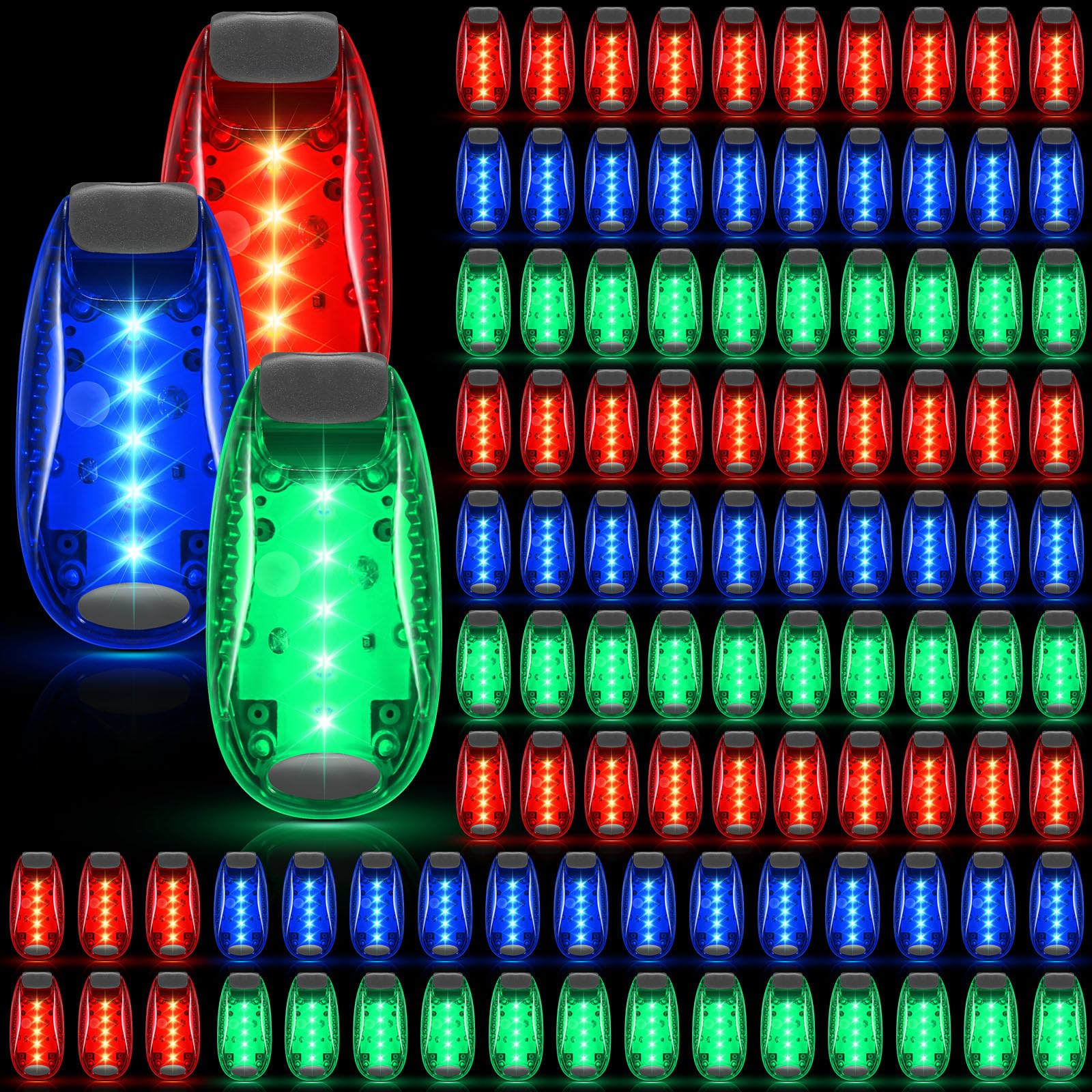 Copkim 100 Pcs 30/60/100 Pcs LED Running Light Nighttime High Visibility Accessories Safety Clip on Flashing Strobe Light for Ru