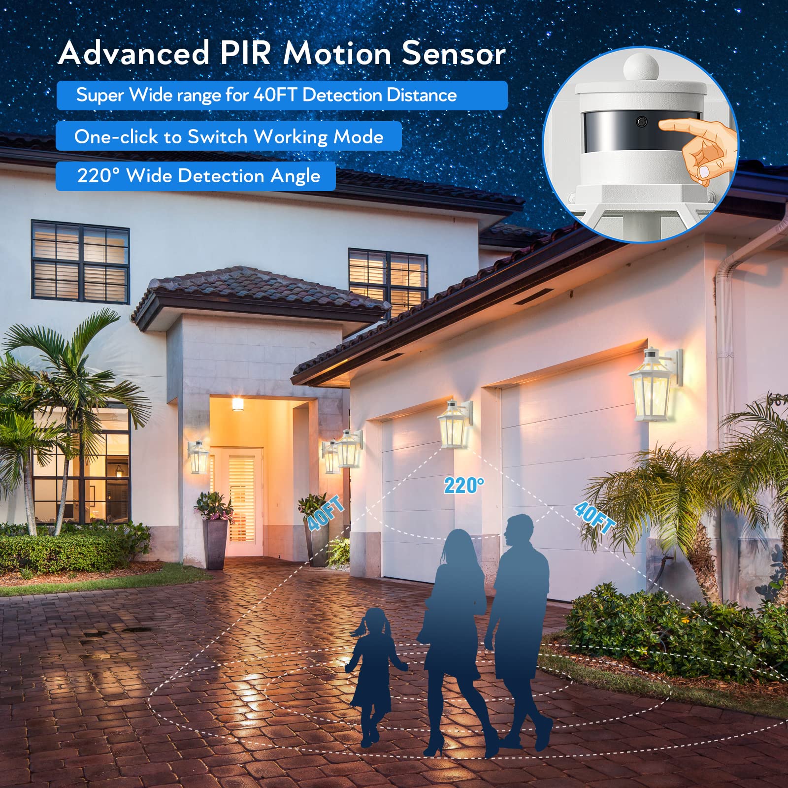 VIANIS Motion Sensor Outdoor Light Fixture, Waterproof Dusk to Dawn, Aluminum, 1-Pack, White, Model V81091W
