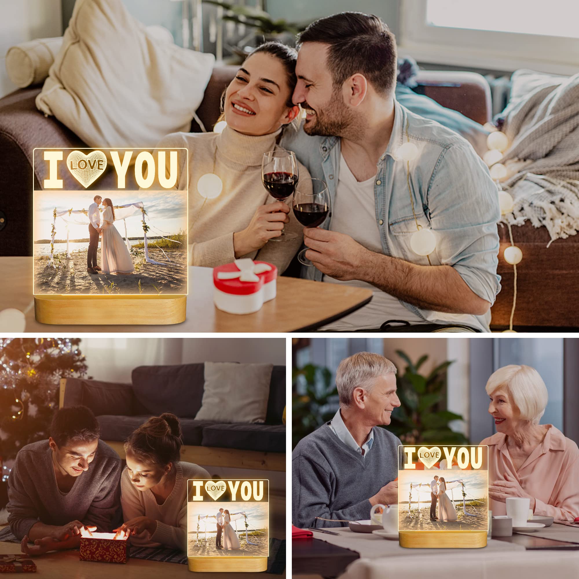 Attivolife I Love You Picture Frame, Light Up Photo Frame With Warm Led Night Light, Desktop Display Creative Memory Gifts For Couple Women Mom Valentine Day Wedding Anniversary Present(4X6'' Photo)