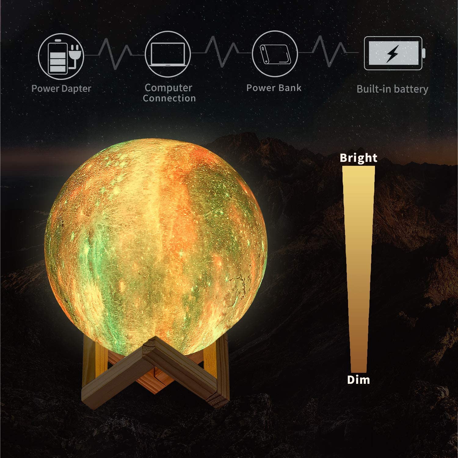 LOGROTATE Moon Lamp - 3D Printing LED Night Light, 16 Colors, USB Rechargeable, 5.98 Inch, Multicolor, Model SML-2020