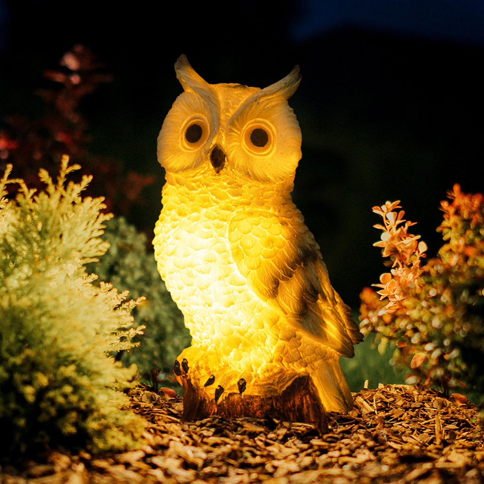 Wondhome Solar Owl Garden Statues Outdoor Decor Resin Owl Figurine With Led Lights Owl Sculpture For Porch Patio Lawn Yard Decorations Christmas Housewarming Gifts For Women Mom,White Owl