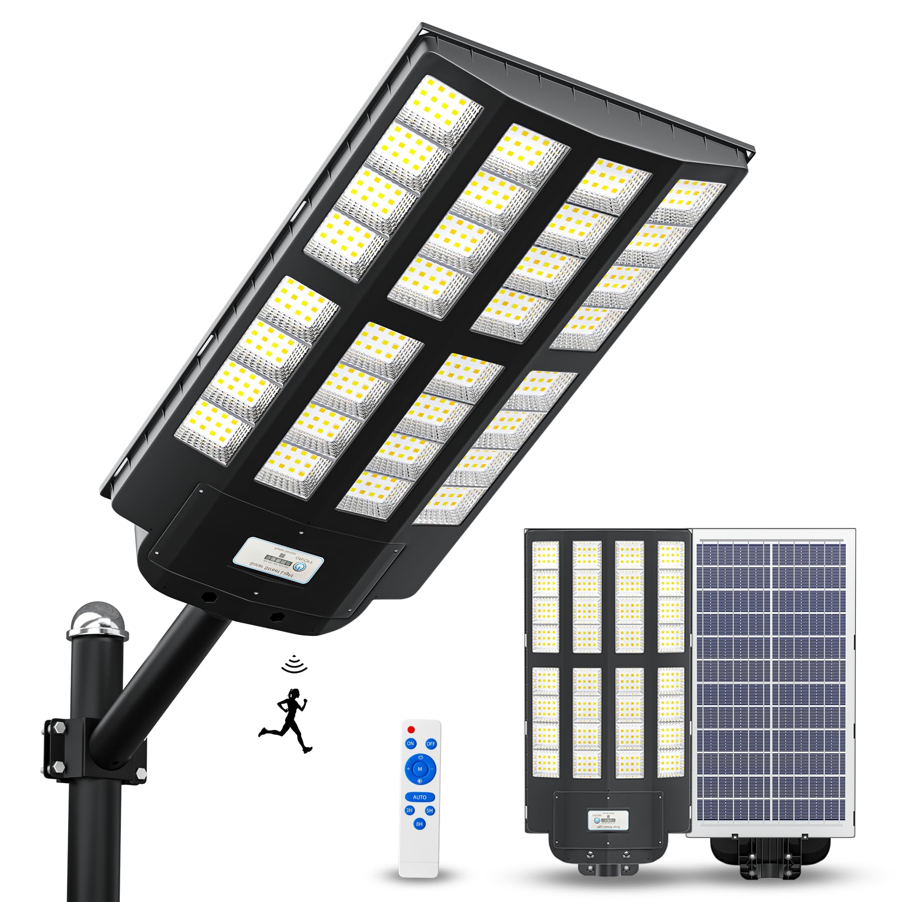 Ofuray Of-6200W Solar Street Light, 620000Lm, Dimmable, IP67, Remote Control, Black, 1 Pack