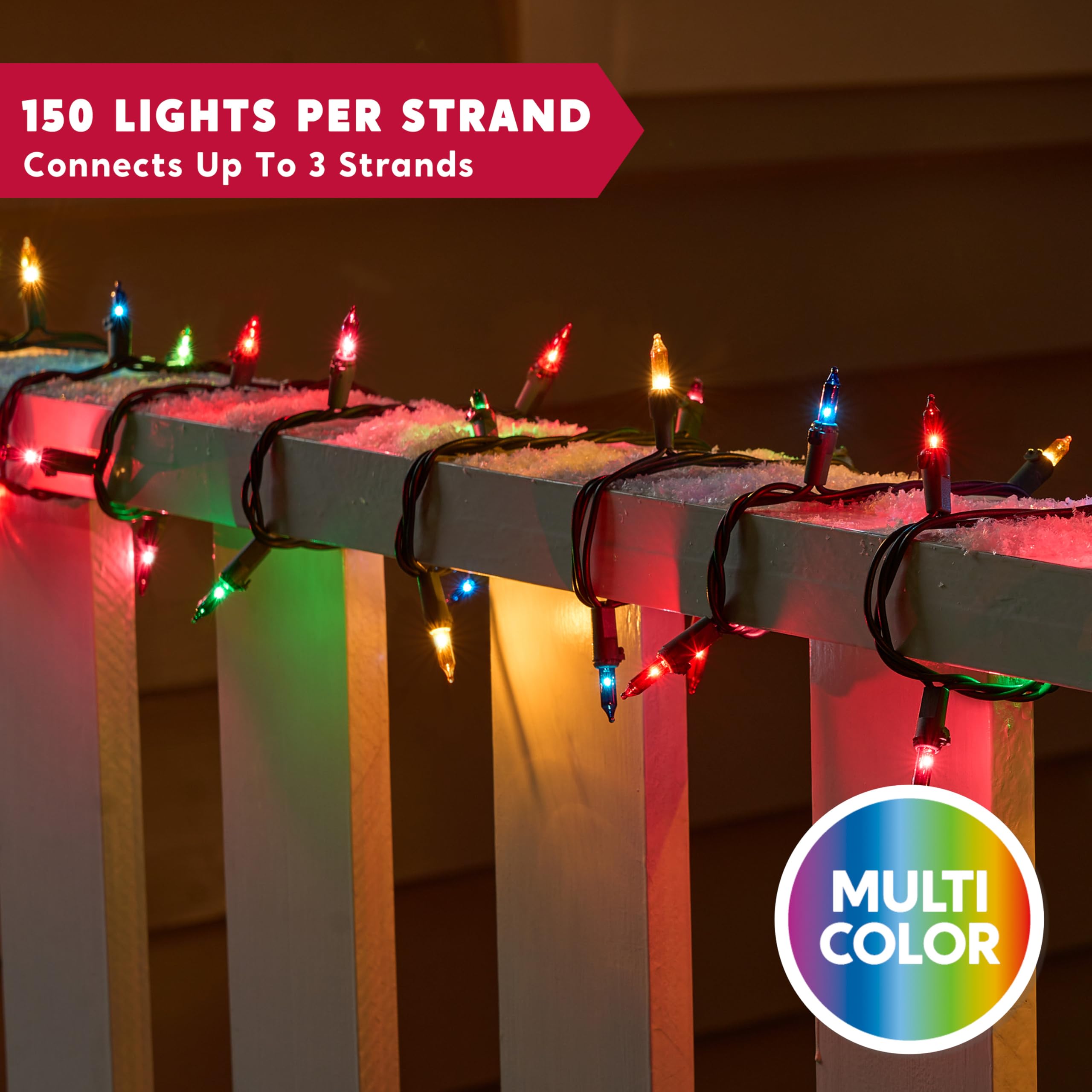 Joiedomi Christmas Lights Outdoor,62.4Ft Multicolor Christmas Tree Lights Outside,300(2X150) Count String Lights,Green Wire Xmas Lights For Decorations Indoor Holiday Theme Party Yard House