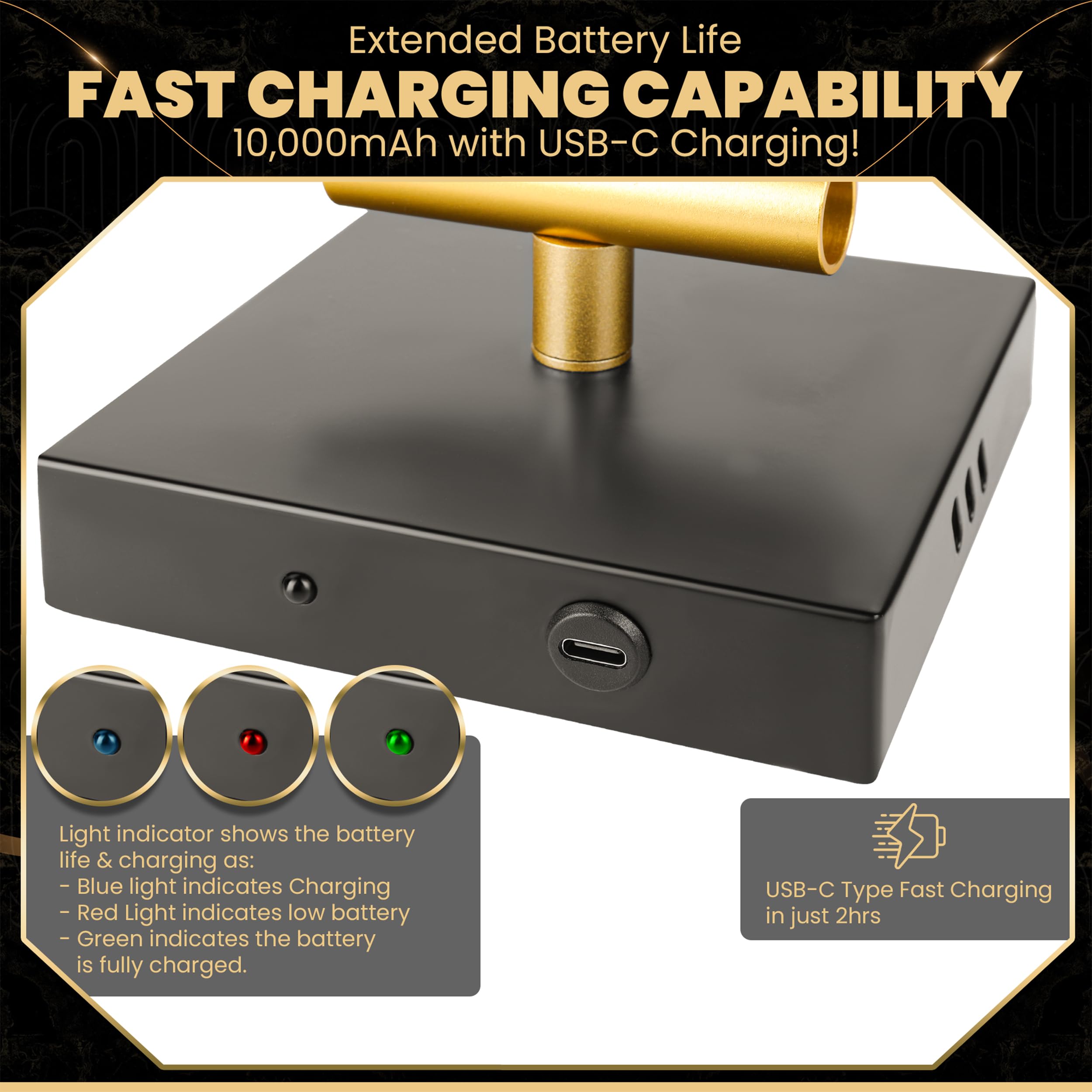 Battery Operated Wall Sconces Set of 2 with Interchangeable Black/Gold LED Bars, 2 Styles, 28 Inch, 10000mAh Long Lasting Rechar
