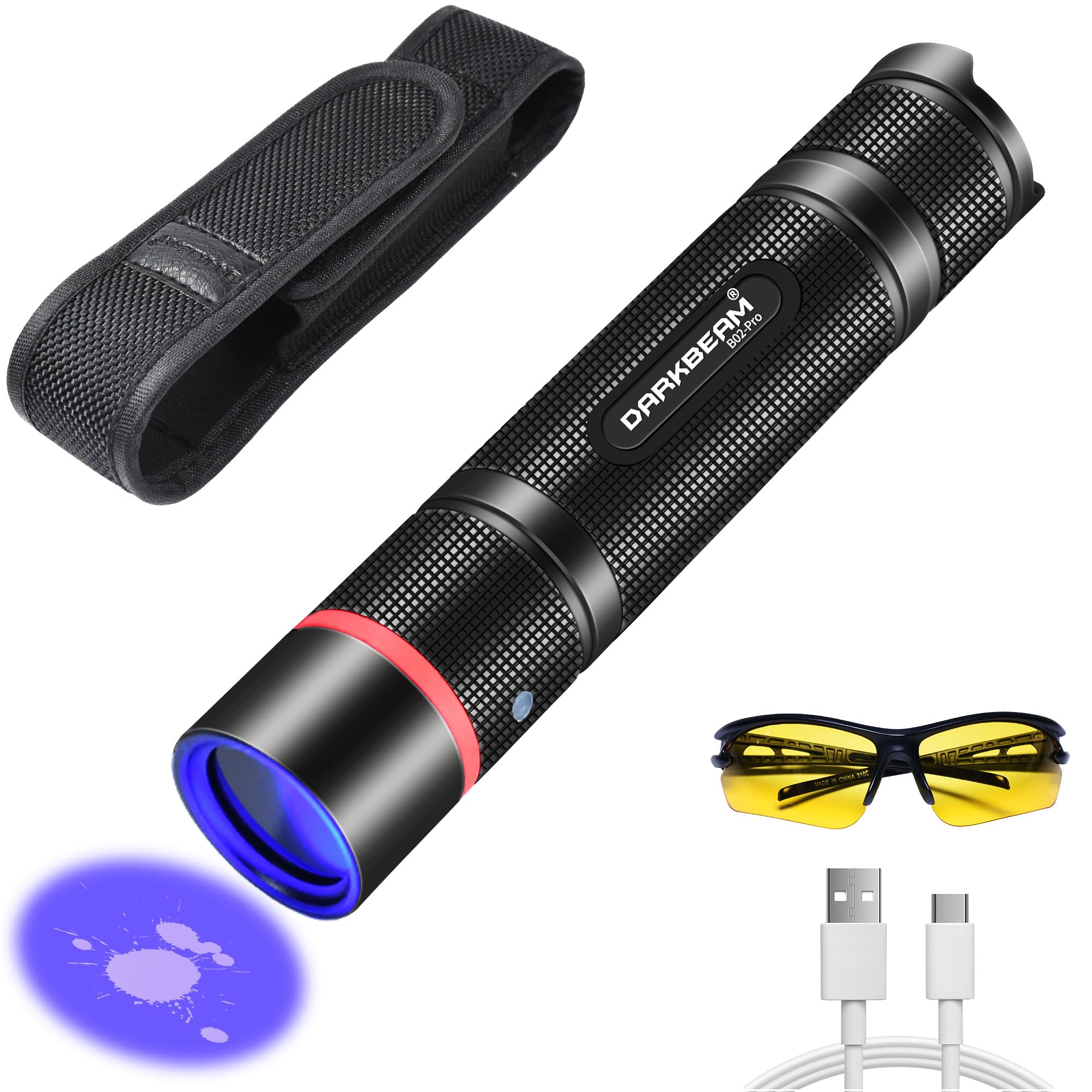DARKBEAM UV Flashlight 365nm Mini Portable LED Blacklight USB Rechargeable Aluminum Black