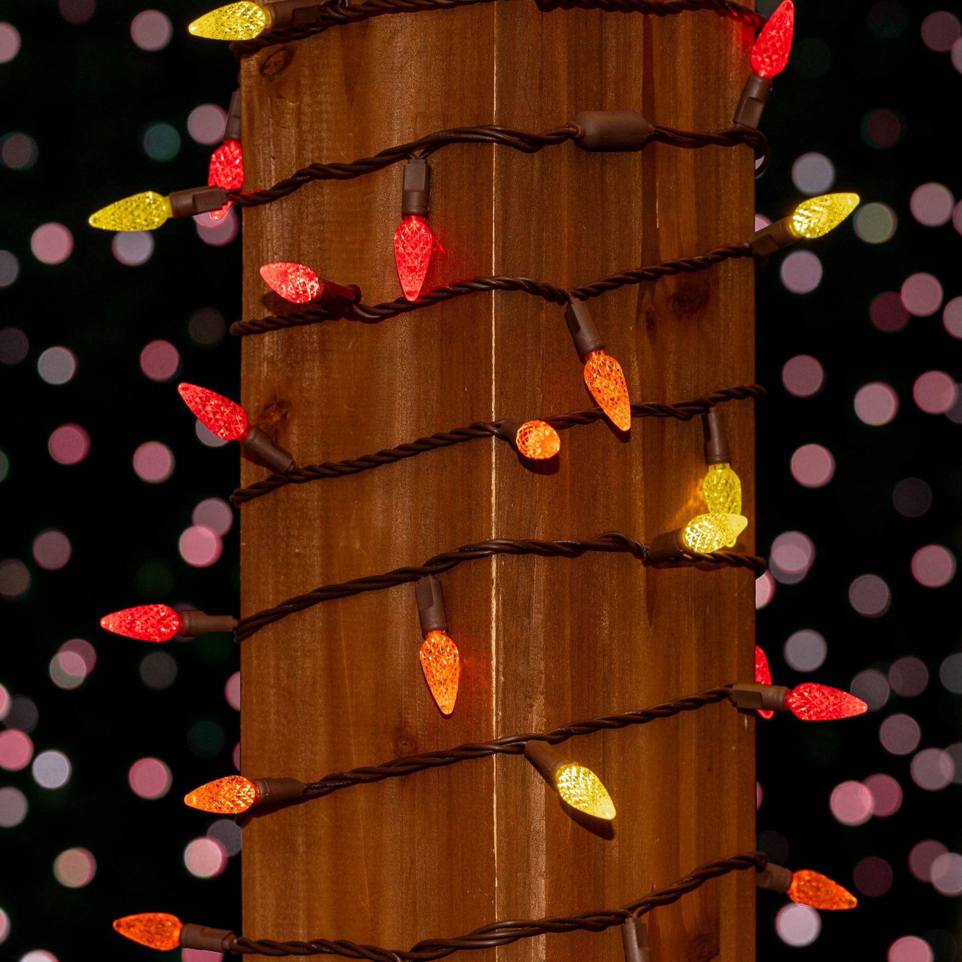 Novelty Lights 24Ft 70 Led C6 Led Thanksgiving String Lights  Outdoor Christmas Tree Commercial Grade Led String Lights  Permanent Christmas Lights Outdoor Tree Decorations (Yellow/Red/Orange)