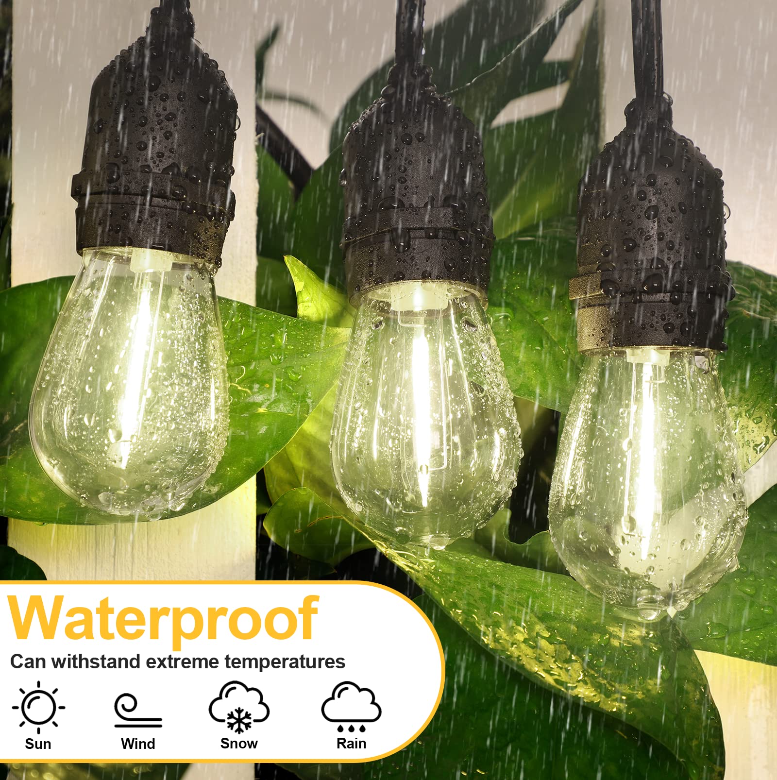 Mlambert Led String Light Bulbs, Shatterproof Outdoor String S14 Replacement Light Bulbs 4000K, Waterproof 1W Led Edison Bulbs E