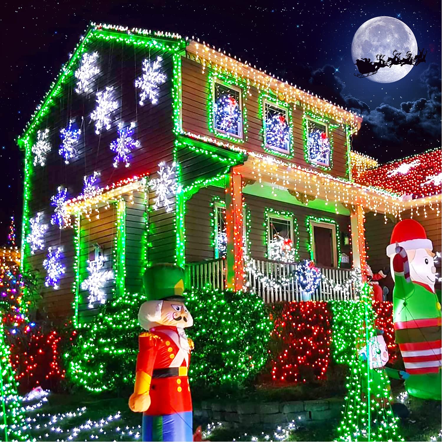 JMEXSUSS Solar Christmas Lights, 100 LED Green String Lights, 33ft, 8 Modes, Copper, 2 Pack