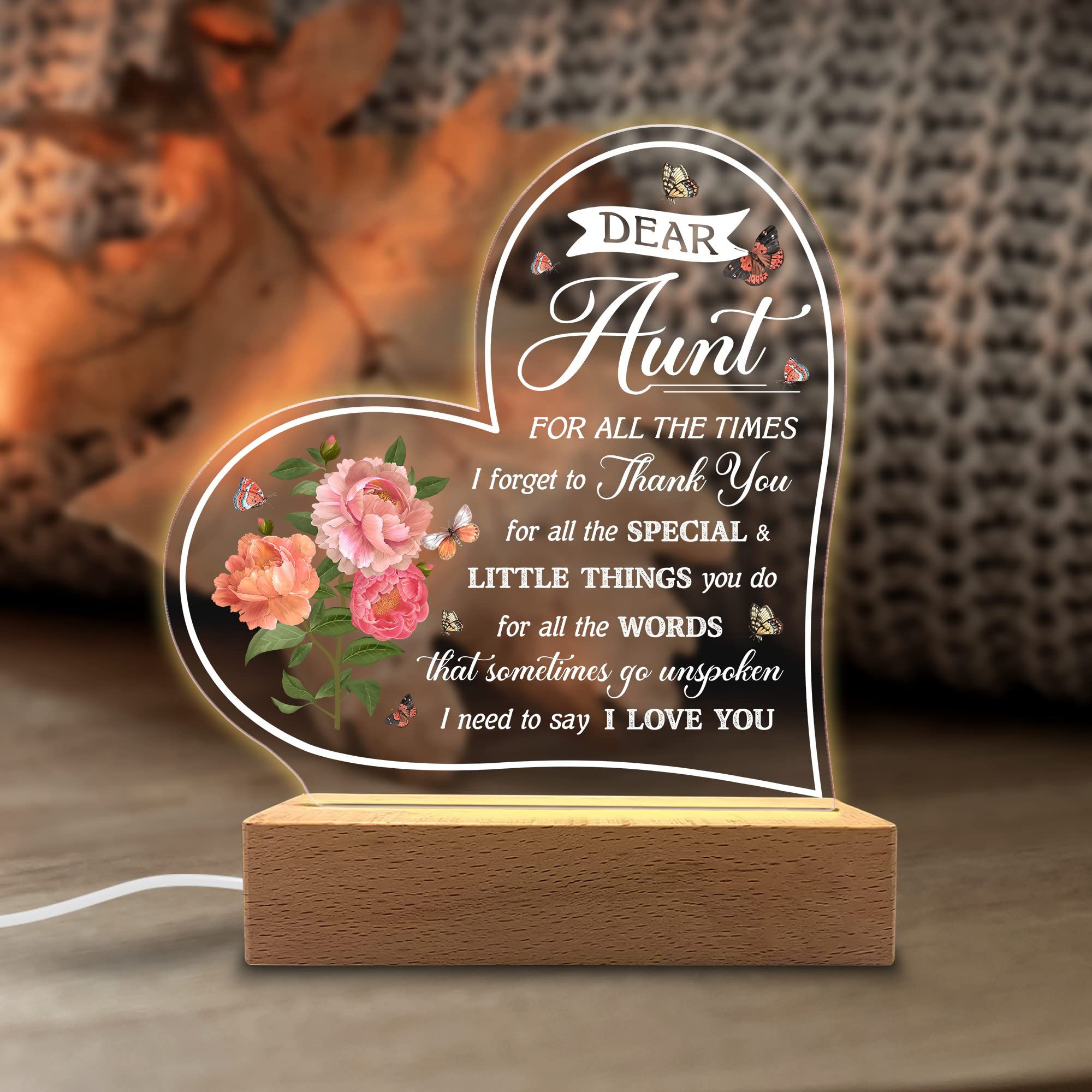 Kitchenvoy Acrylic Night Light Gifts For Aunt - Dear Aunt I Love You - Aunt Gifts From Niece And Nephew - Christmas, Thanksgivin