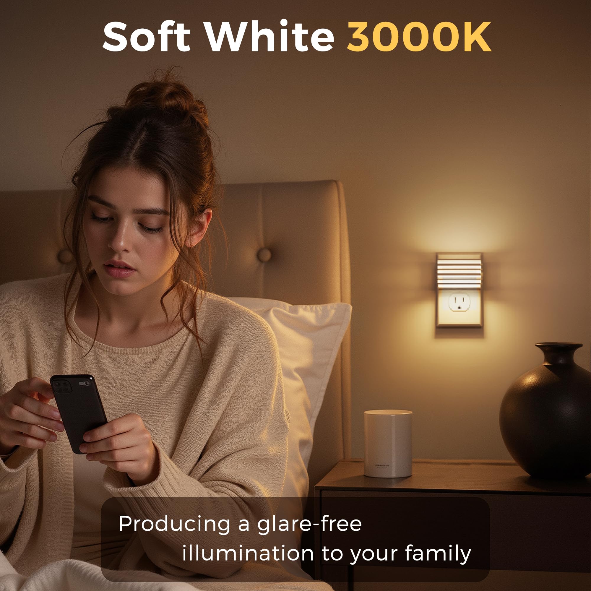 L LOHAS LED Night Lights, Dimmable with Dusk to Dawn Sensor, 3000K Soft White, 2 Pack, Modern Plug-in for Bedroom Bathroom Hallway
