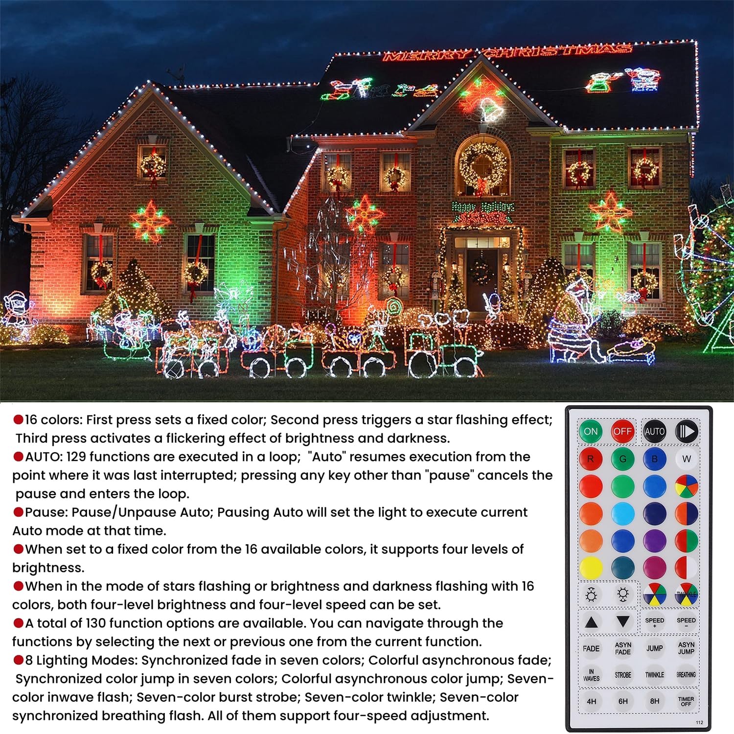 Ljlnion 98.5Ft Christmas Lights Color Changing With Remote, 300 Led Rgb Fairy String Lights Halloween Decorative Lights, 8 Lighting Modes & Timer, Plug In Indoor Outdoor Xmas Wedding Party Decor