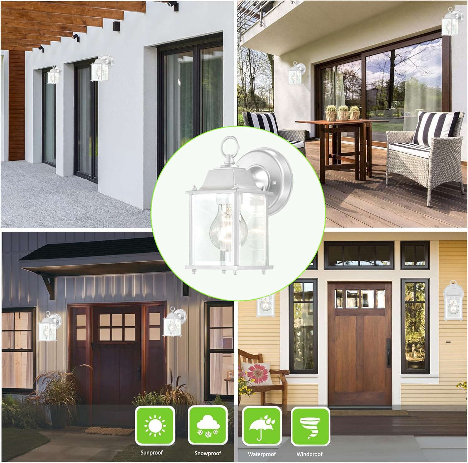 Wisbeam 4 Packs White Outdoor Wall Lantern, Black Exterior Waterproof Wall Sconce For House, Aluminum Housing Plus Glass, Wet Lo