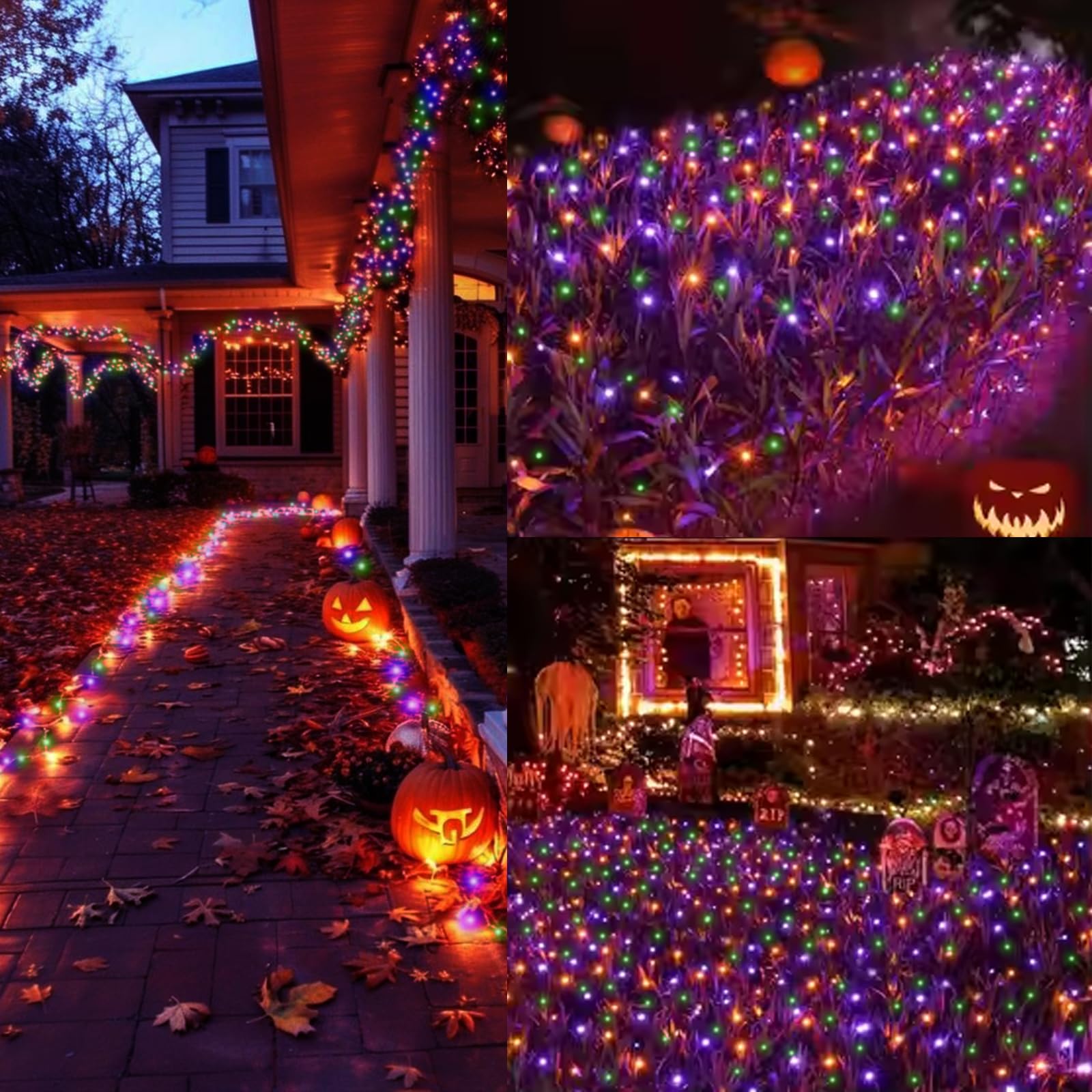 Lamphome 66Ft Halloween Decorative Mini Lights  200 Led Transparent Wire Fairy Starry String Lights Plug In  16 Lighting Modes For Halloween Outdoor Party Decoration (Orange/Purple/Green)
