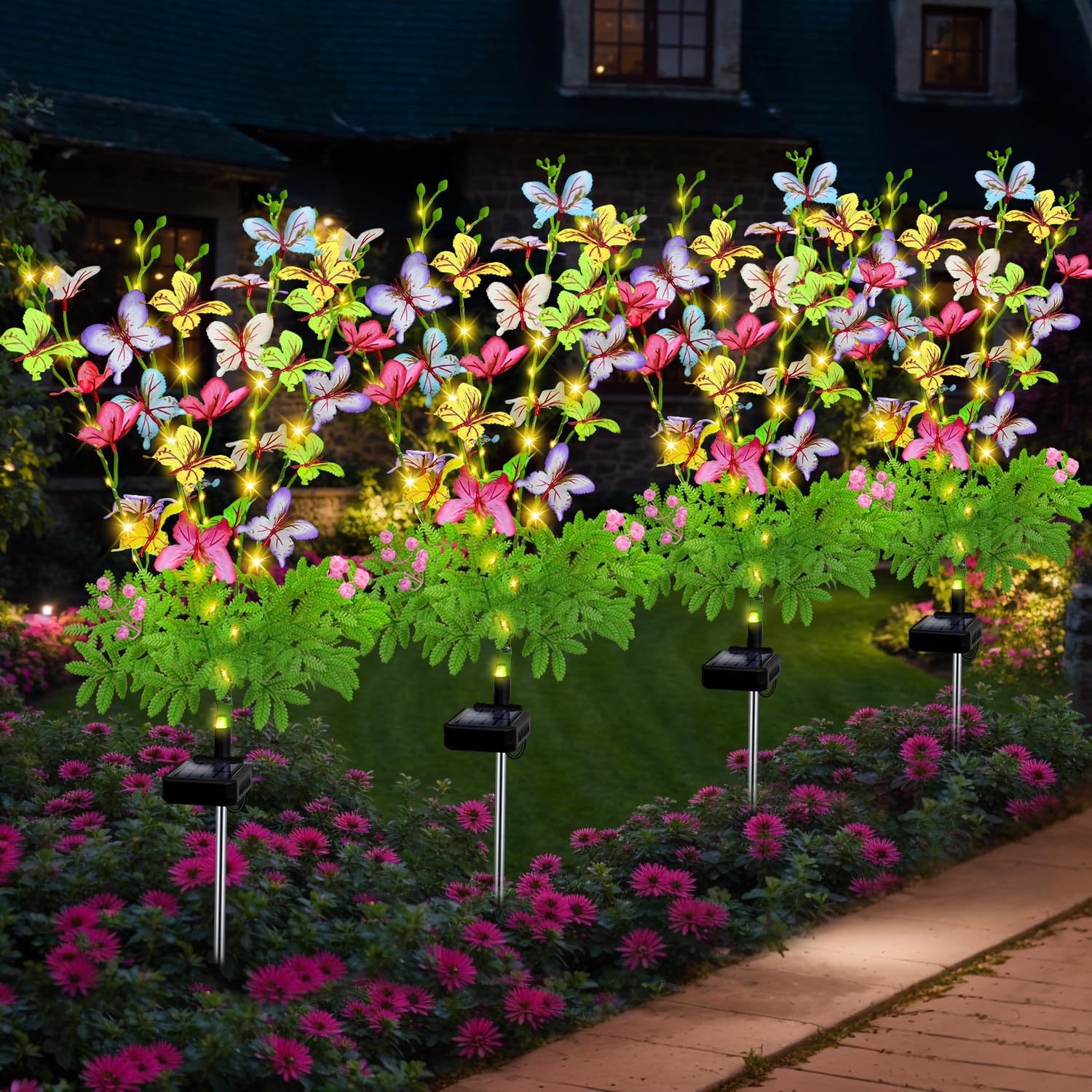Solar Garden Lights Outdoor Waterproof Butterfly Decor,Solar Swaying Butterfly Lights,Solar Decorative Flowers Stakes for Garden