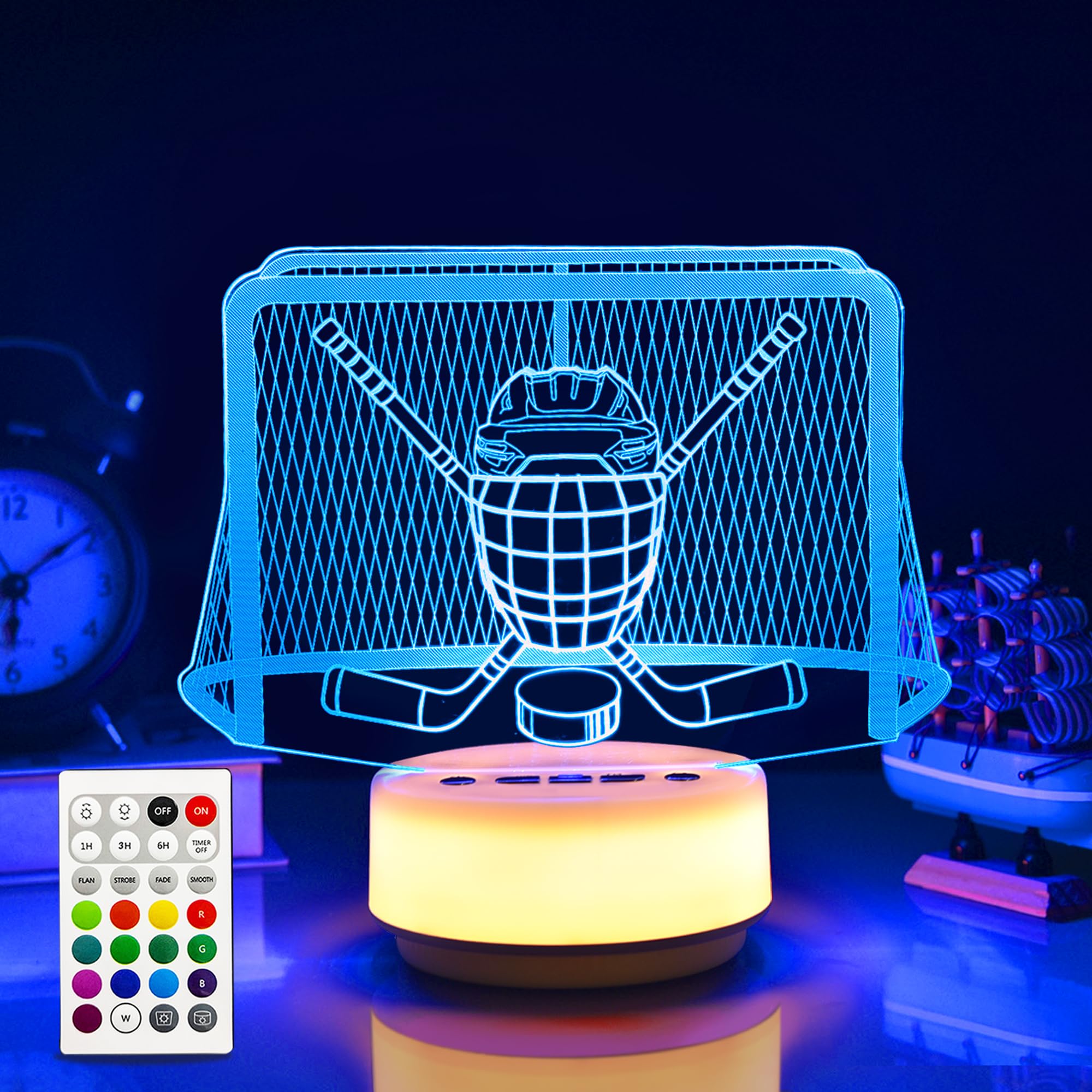 Ice Hockey Gifts Night Light for Kids-Sports Ice Hockeys Decor Bedside Lamp for Ice Hockey Fan, 14 Color with Remote Control / B