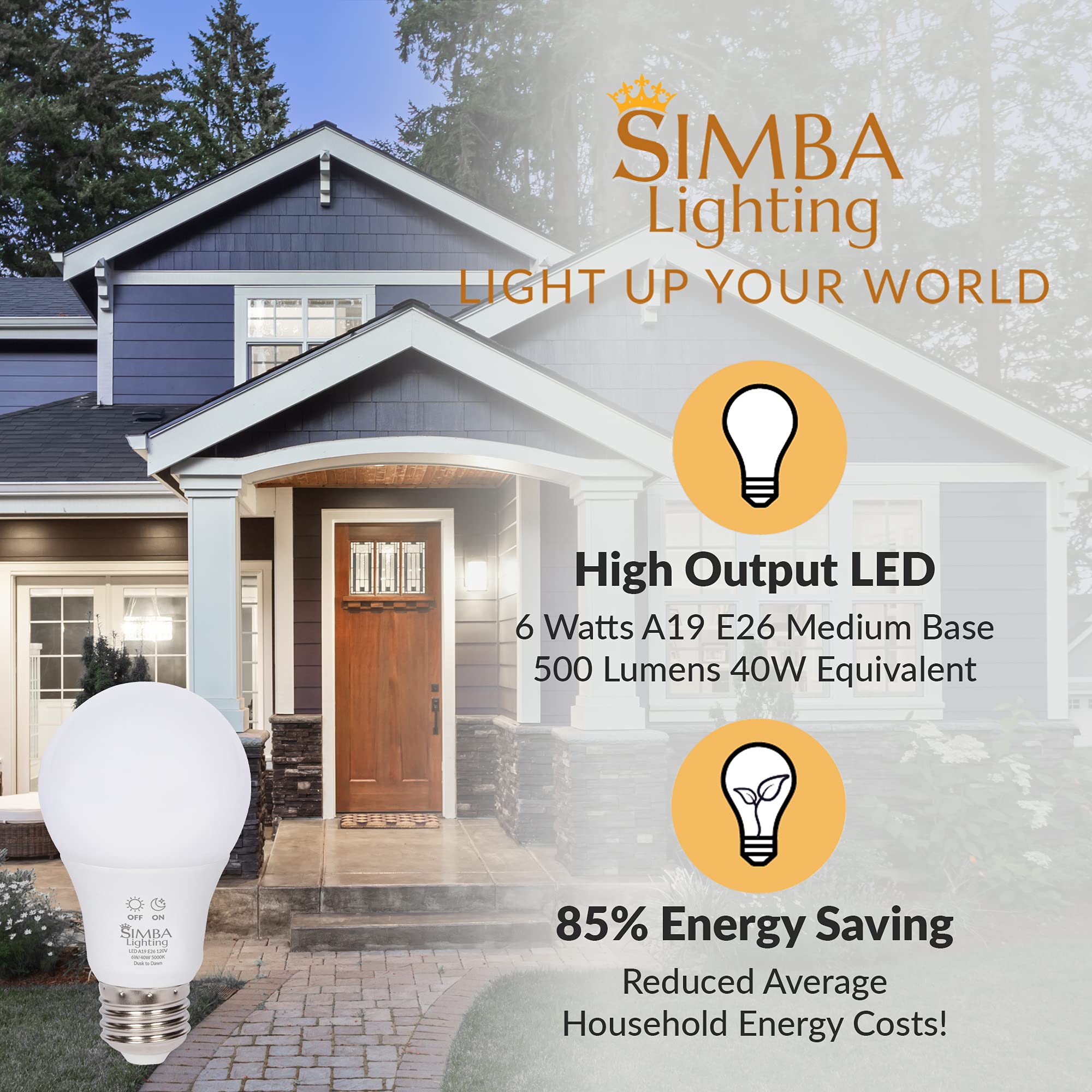 Simba Lighting Led Outdoor Light Bulbs, 4 Pack, Dusk To Dawn, E26, 5000K Daylight,