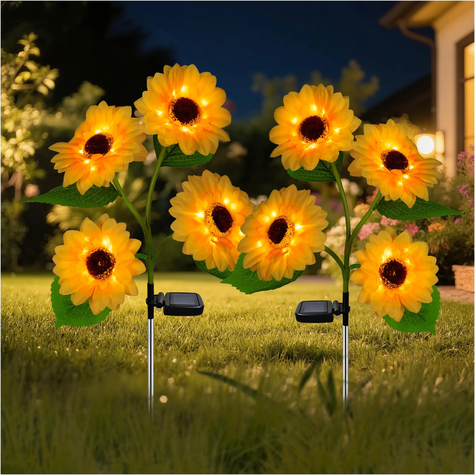 Mmhf Outdoor Solar Garden Stake Lights - 2 Pack Led Sunflower, Waterproof, Upgraded Solar Decorative Lights For Patio, Backyard