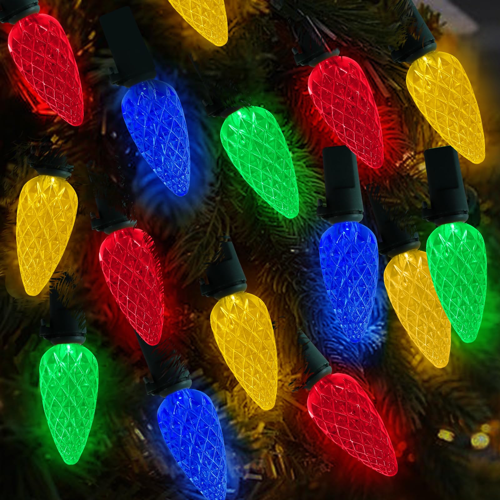 BeHiller Christmas Decorations Solar Strawberry String Lights Outdoor,50LED Multicolor C6 Strawberry with Christmas Gifts Decor,